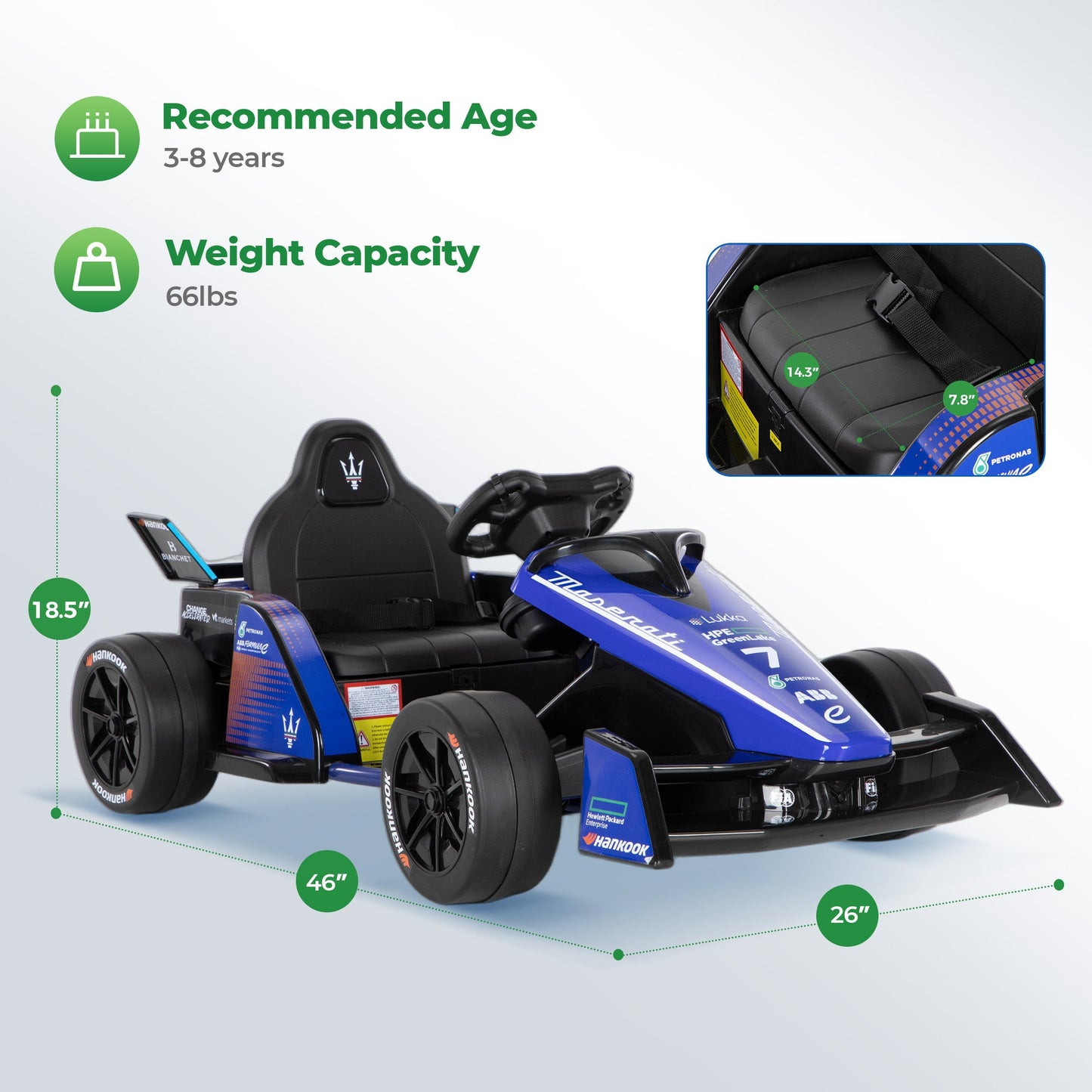 Alpha Joy Kids Drift Go-kart 12V 550W Power Ride on Crazy Cart w/Remote Control, LED Lights, Bluetooth Music, 3 Speeds, Electric Car for Kids Aged 3-8, Blue