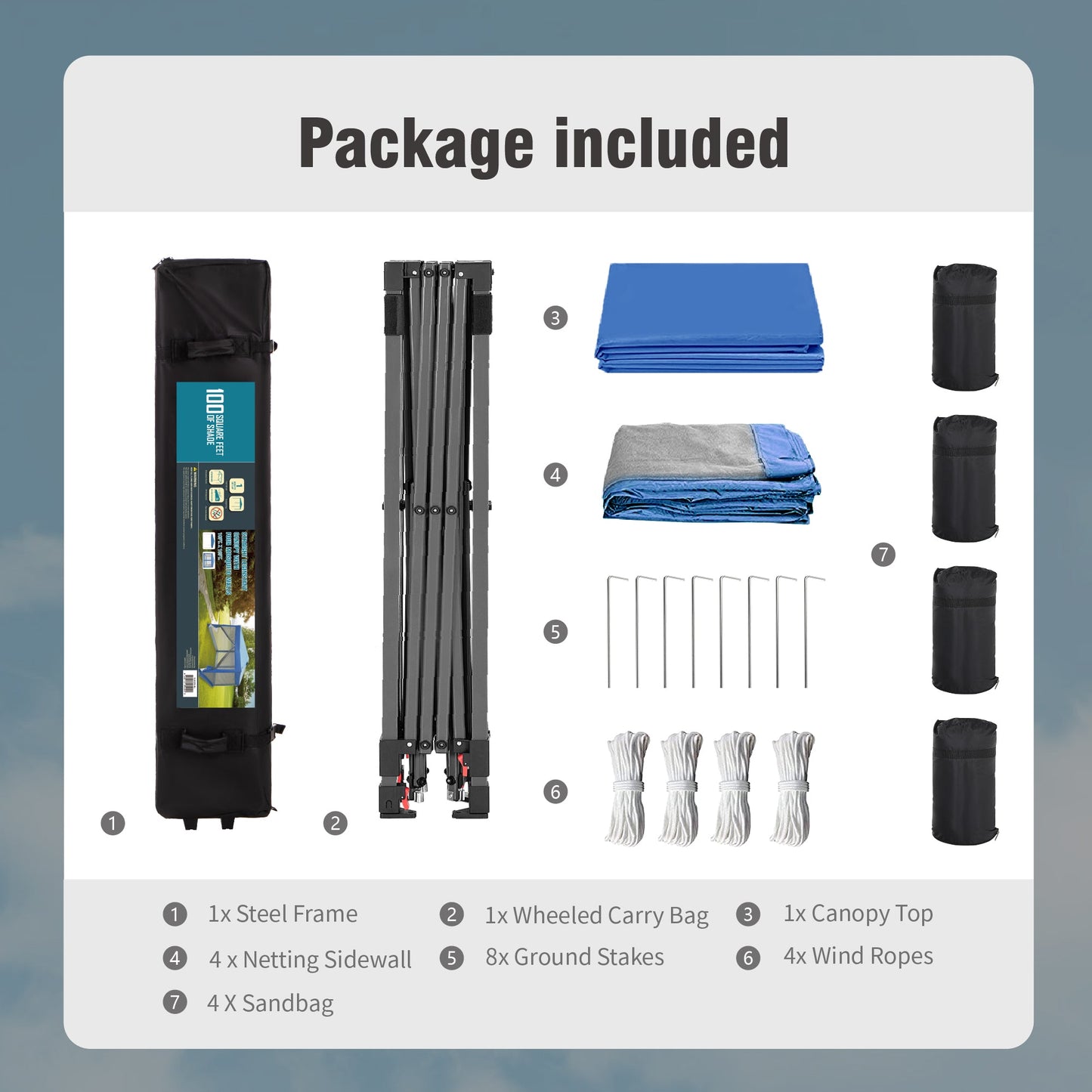 10' x 10' Pop up Canopy Tent with Netting Portable Outdoor Event Tent with Roller Bag, Blue