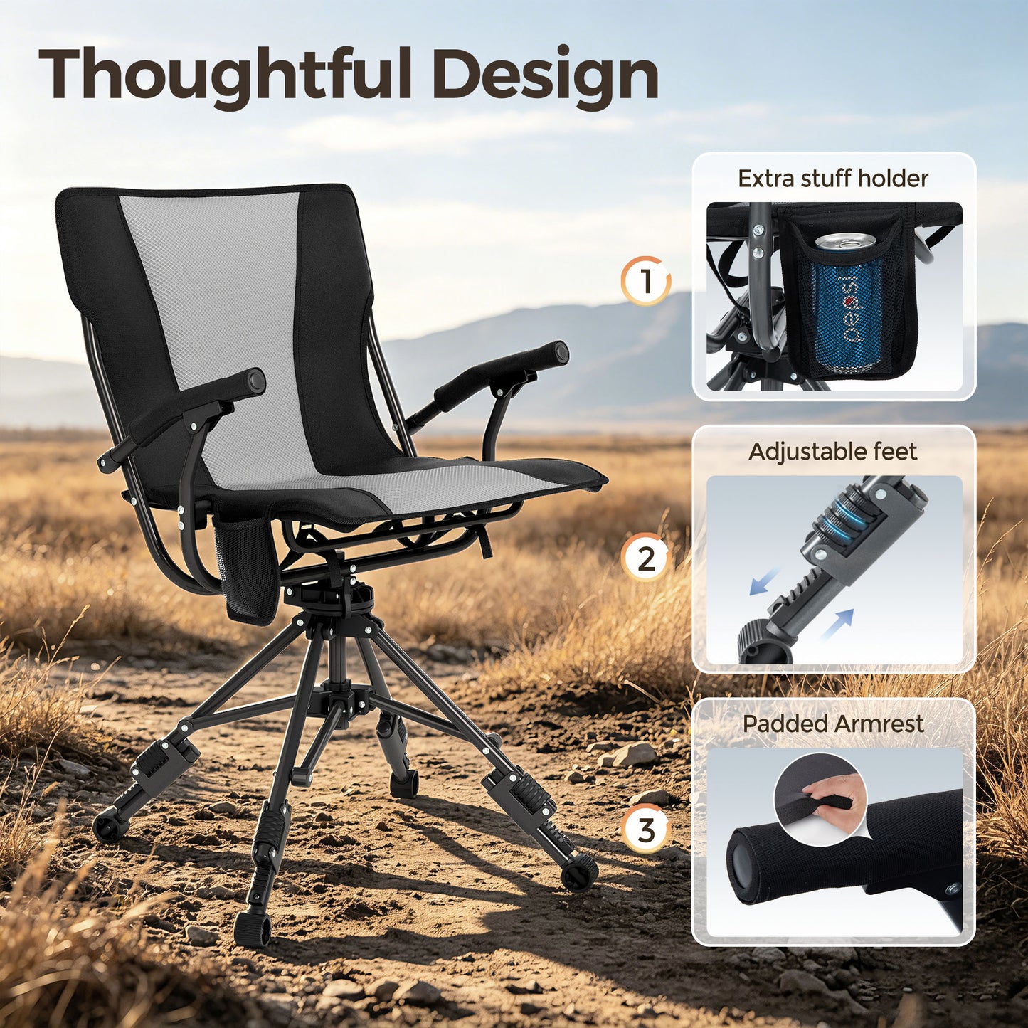 Sophia & William Outdoor Camping Chair - Lightweight Breathable Mesh Folding Chair with Adjustable Height, 330 lbs Capacity, Ideal for Hunting and Blind Use