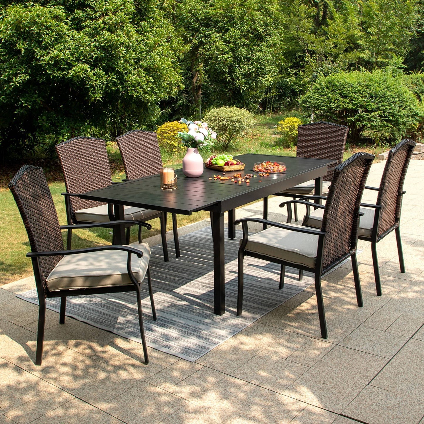 Sophia & William 7 Pieces Patio Dining Set Wicker Chairs & Extendable Table