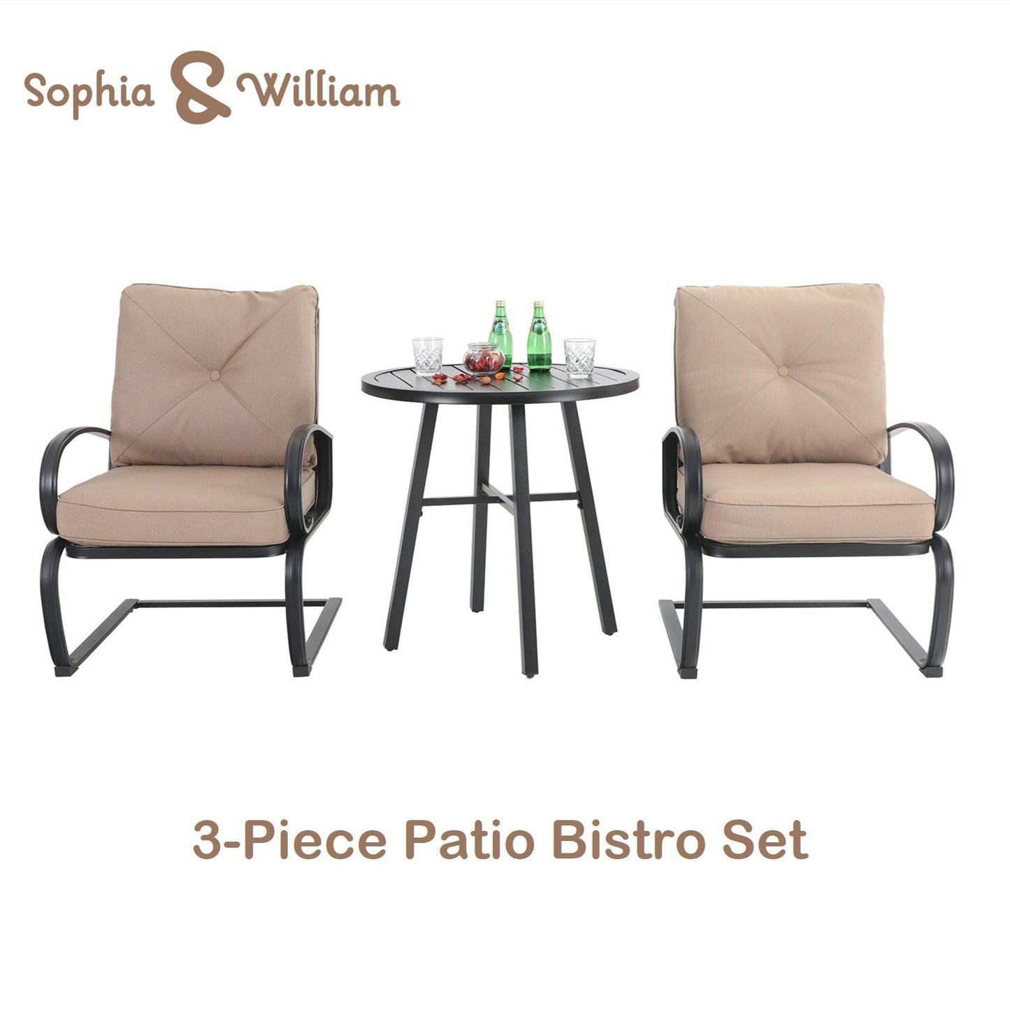 Sophia&William 3-Piece Outdoor Bistro Set Patio C-Spring Chairs and Table Set,Beige