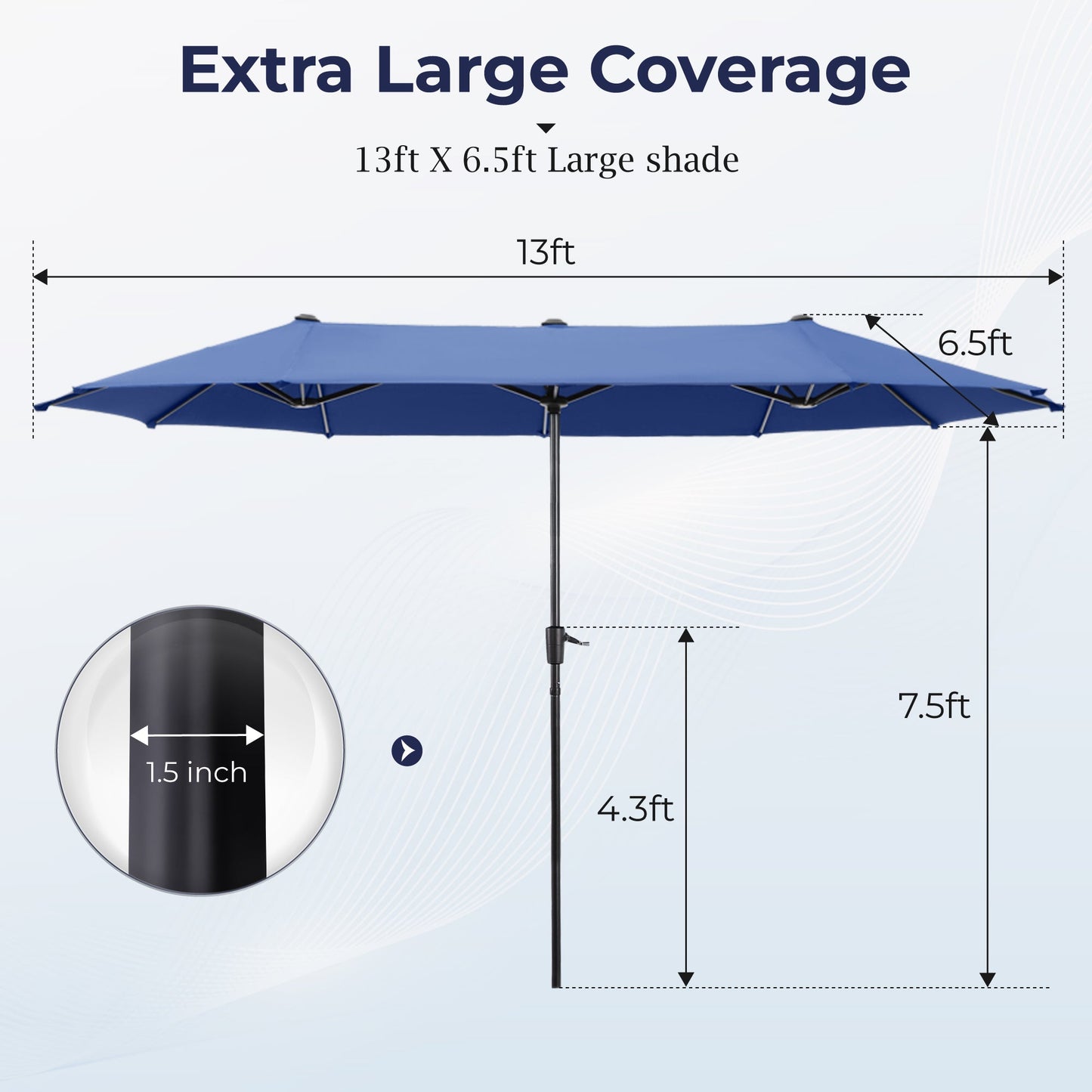 Alpha Joy 13x6.5ft Double-Sided Extra Large Outdoor Patio Market Rectangle Umbrella with Crank Handle, Haze Blue