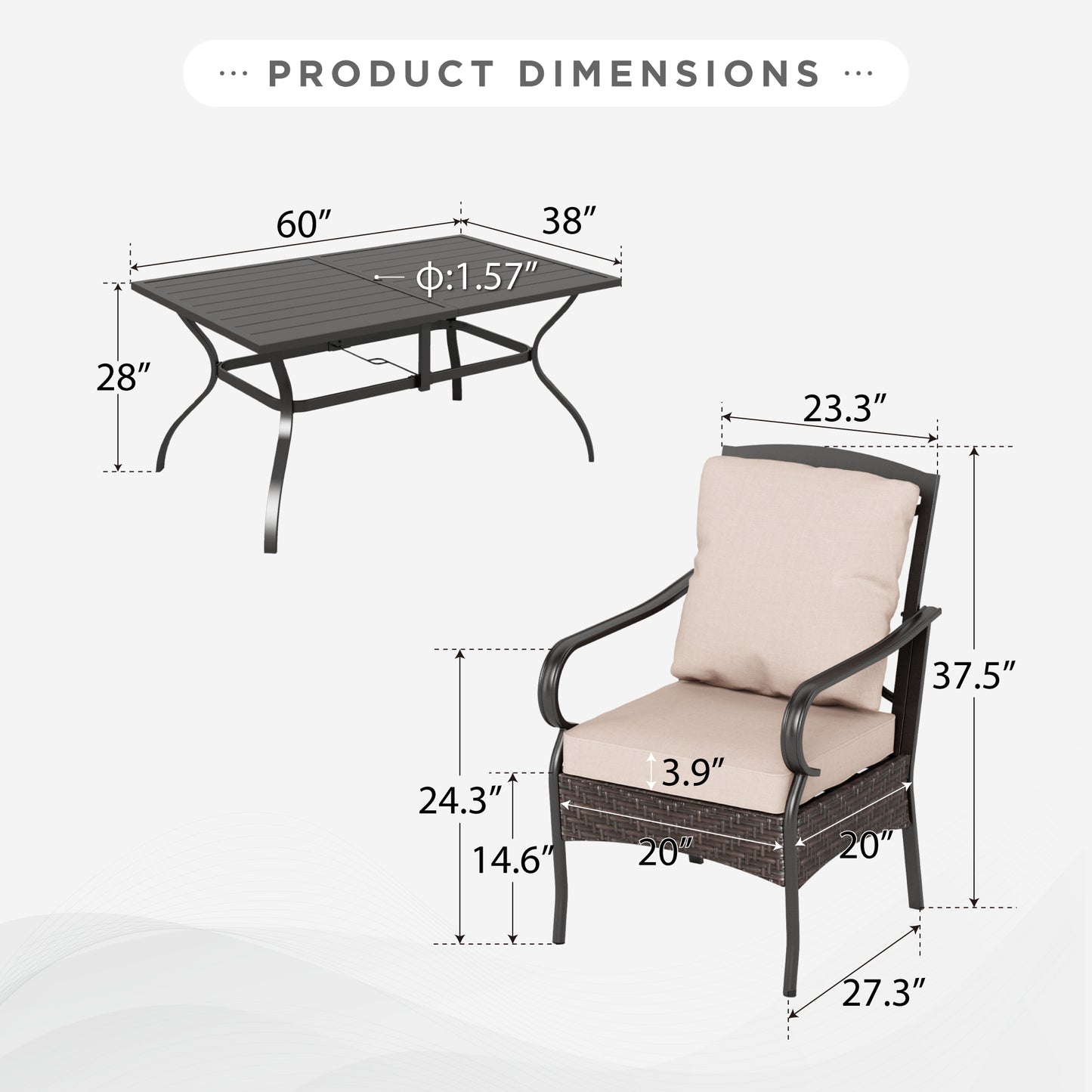 Sophia & William 7Pcs Outdoor Patio Dining Set Metal Cushioned Chairs and Table Furniture Set for 6,Beige