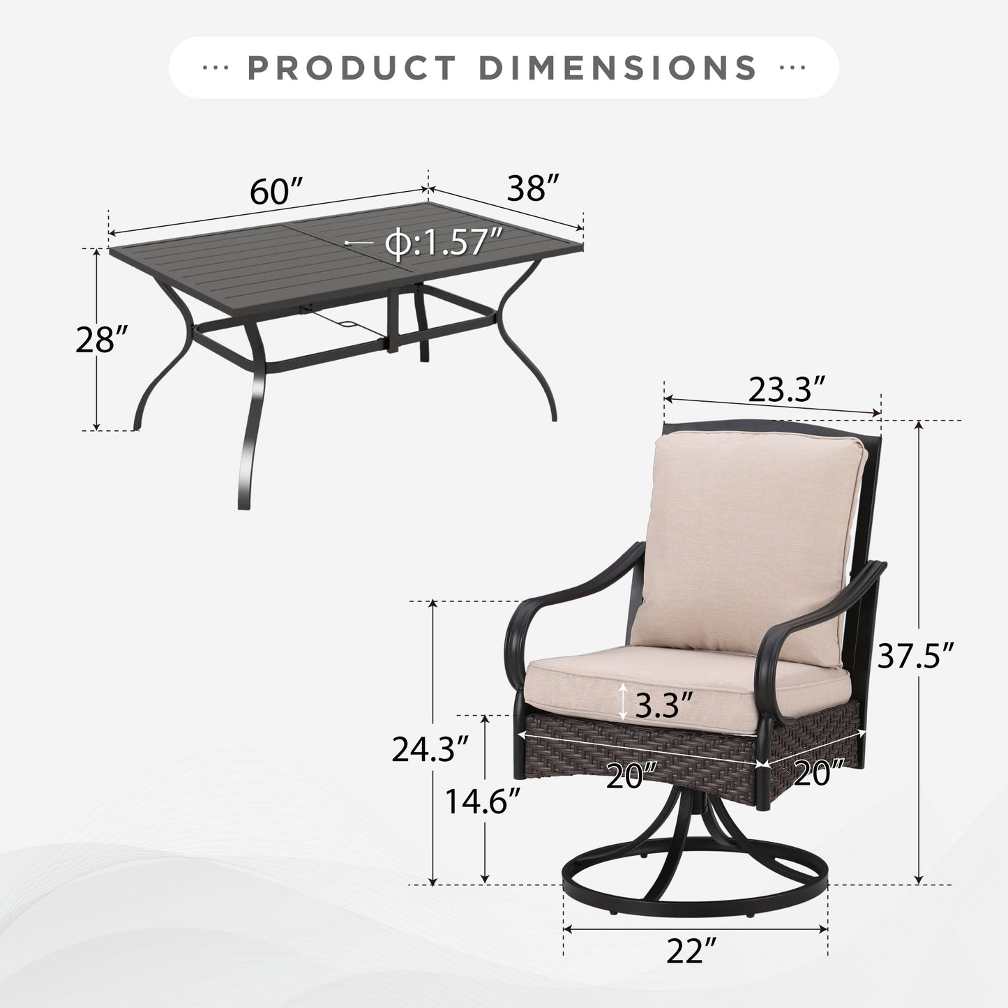 Sophia&William 7 Pieces Outdoor Patio Dining Set Swivel Chairs and Table Set for 6