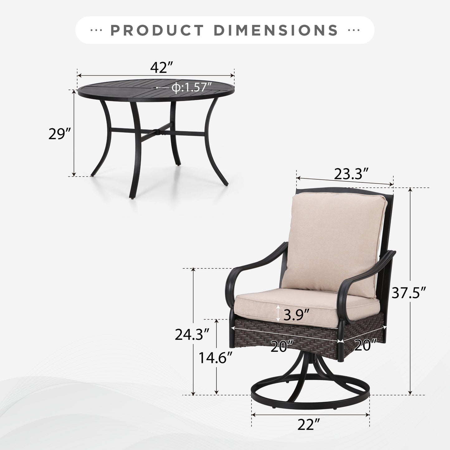 Sophia & William 7Pcs Outdoor Patio Dining Set Metal Cushioned Swivel Chairs and 54 Round Table Furniture Set for 6-Person, Beige