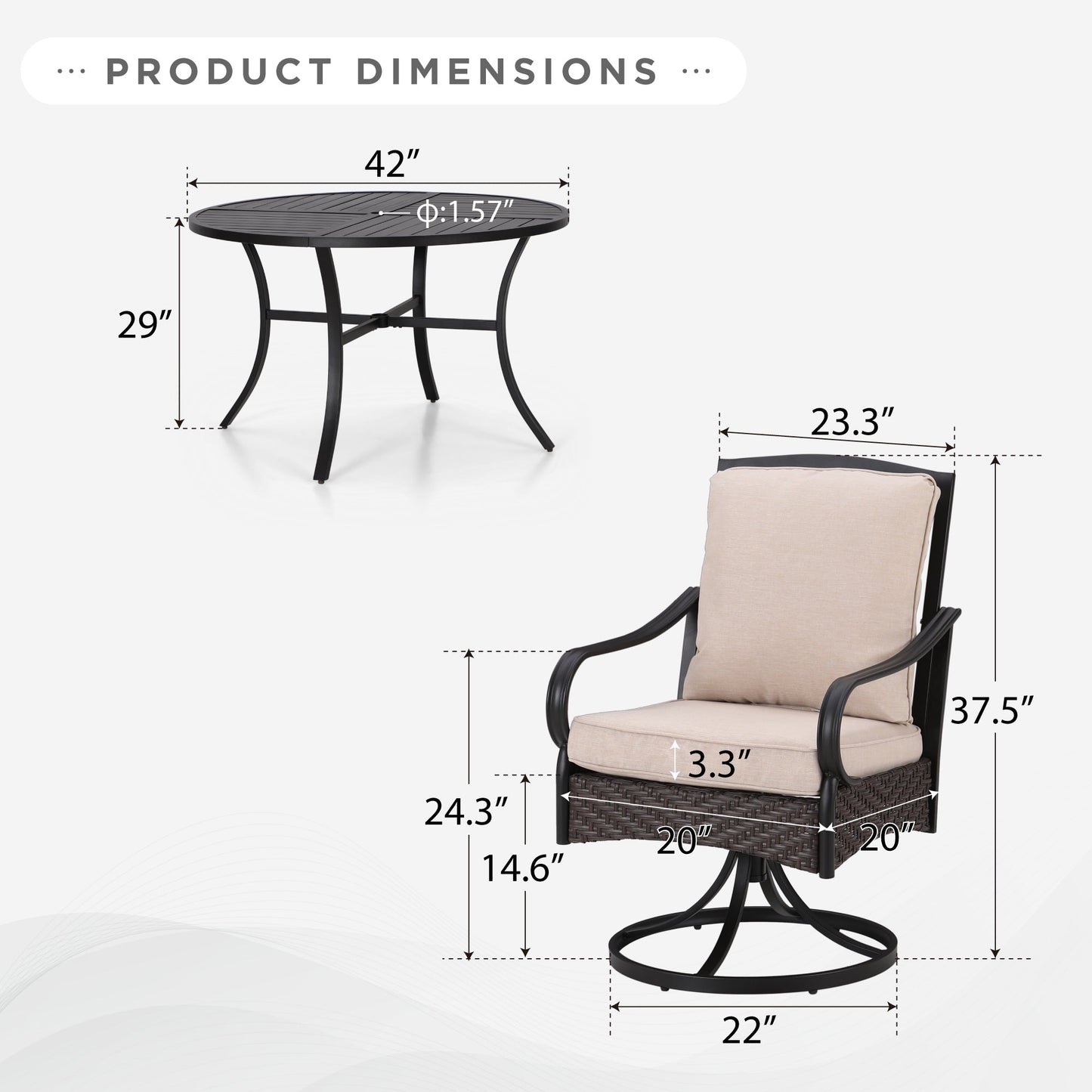 Sophia&William 5 Pieces Outdoor Patio Dining Set Swivel Chairs and Table Set for 4