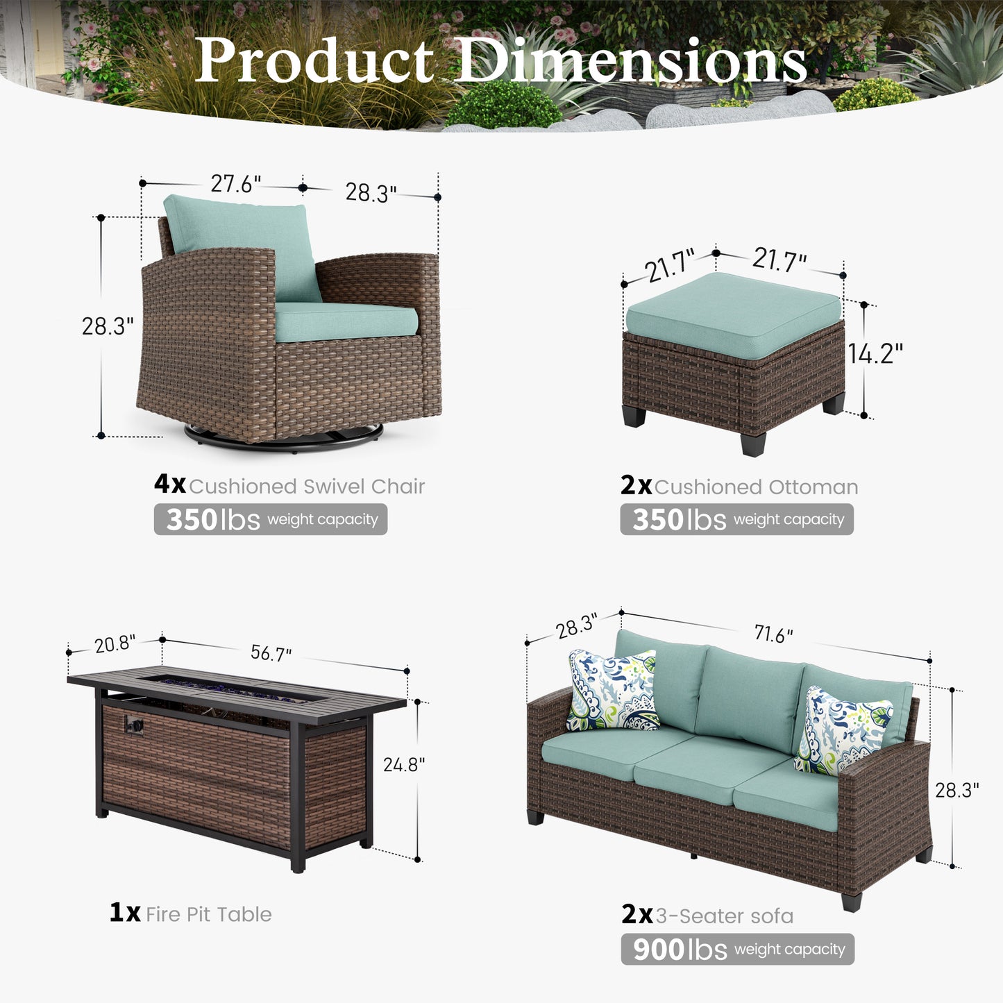Sophia & William 9 Pieces Patio Furniture Set with Swivel Chairs and 56¡± Fire Pit Table, Blue