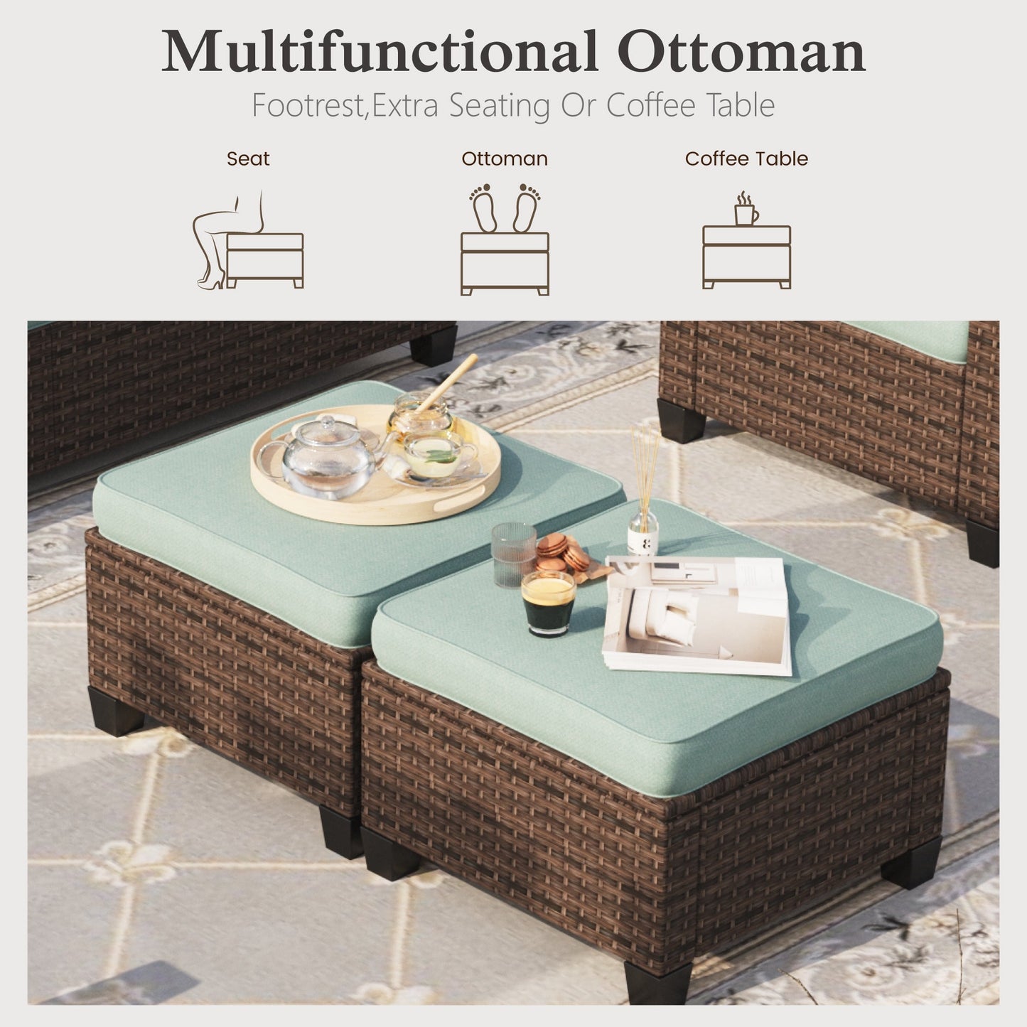 Sophia & William 7 Pieces Wicker Patio Furniture Set with 4 Swivel Chairs 9-Seat Outdoor Conversation Set, Blue
