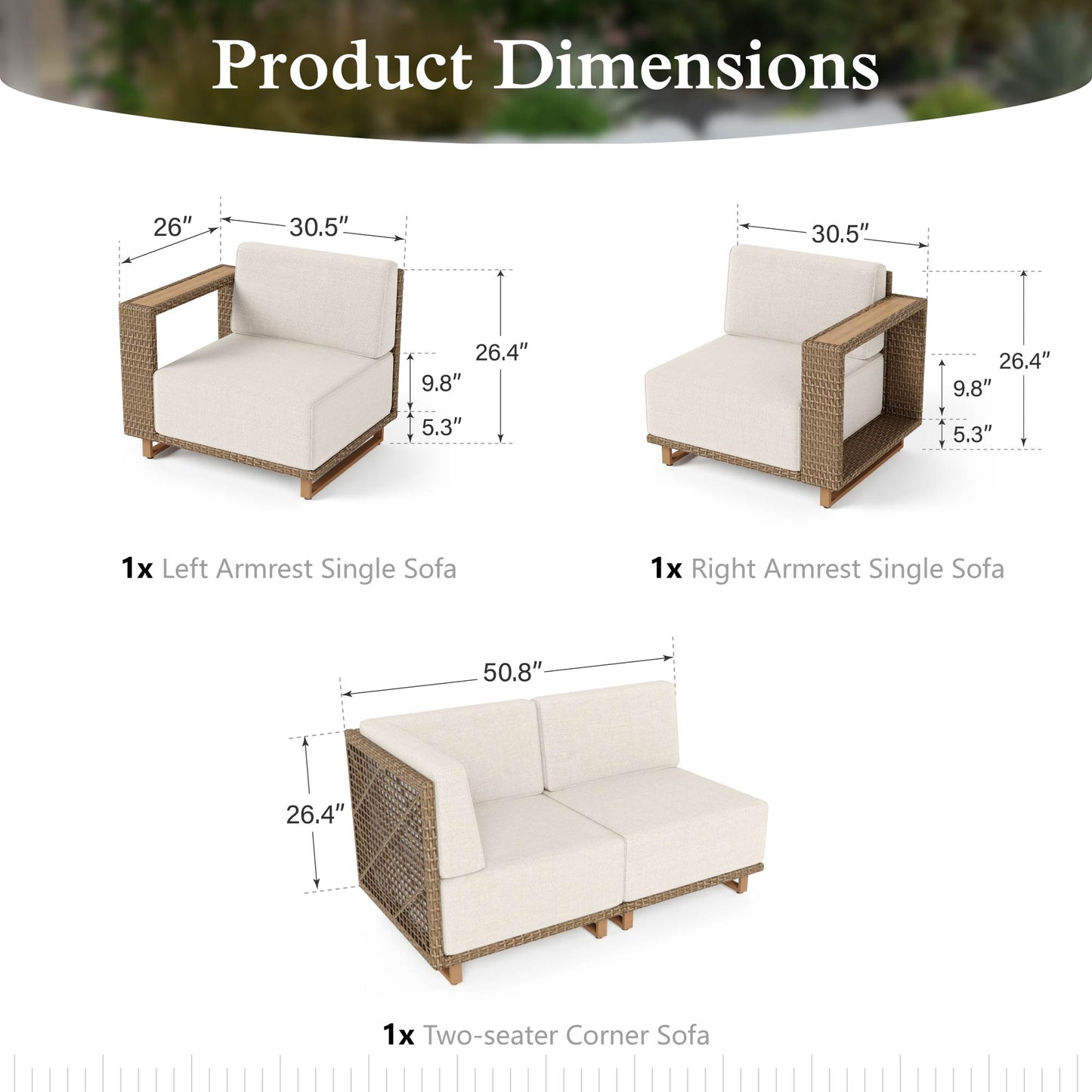 Sophia & William 4 Pieces Wicker Patio Furniture Set with Yellow-Brown Rattan & Thick Beige Cushions