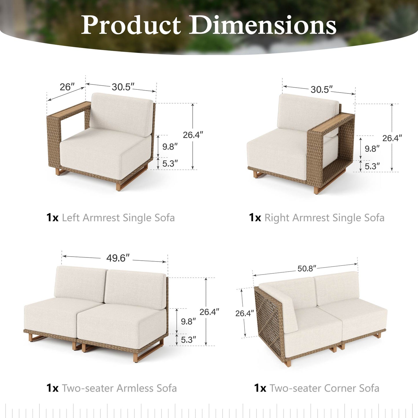 Sophia & William 6 Pieces Wicker Patio Furniture Set 6-Seat Outdoor Cushioned Conversation Set, Yellow-Brown & Beige