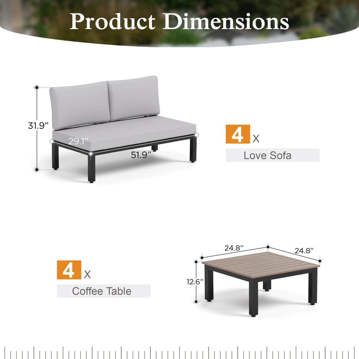 Sophia & William 8 Pieces Patio Furniture Set Sectional Metal Outdoor Conversation Set, Light Grey Cushion