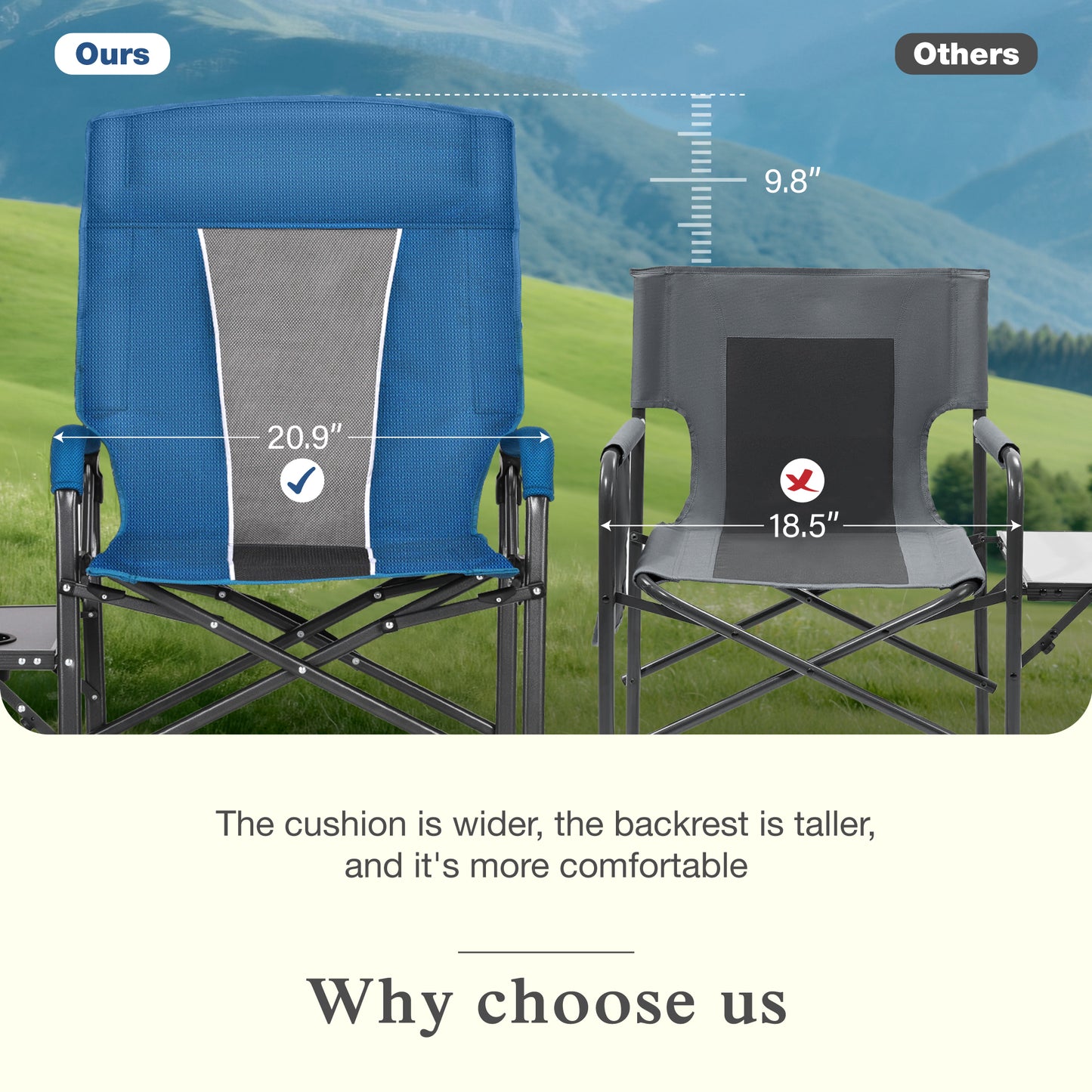 Sophia & William Heavy-Duty Adjustable High Back Director Chair Oversized Camping Chair with Side Table, Blue