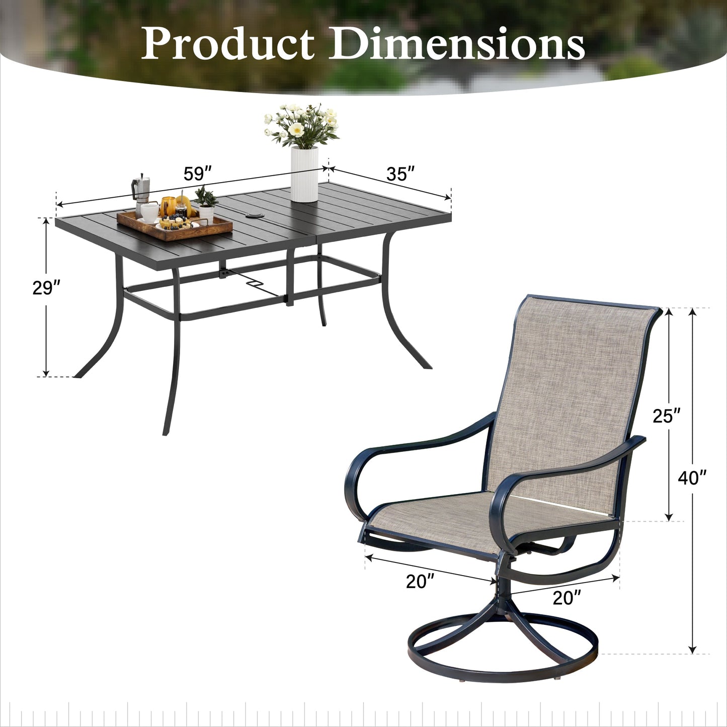 Sophia & William 8-Piece Outdoor Patio Dining Set with 13ft Gray Umbrella, Rectangle Table & Textilene Chairs Furniture Set for 6