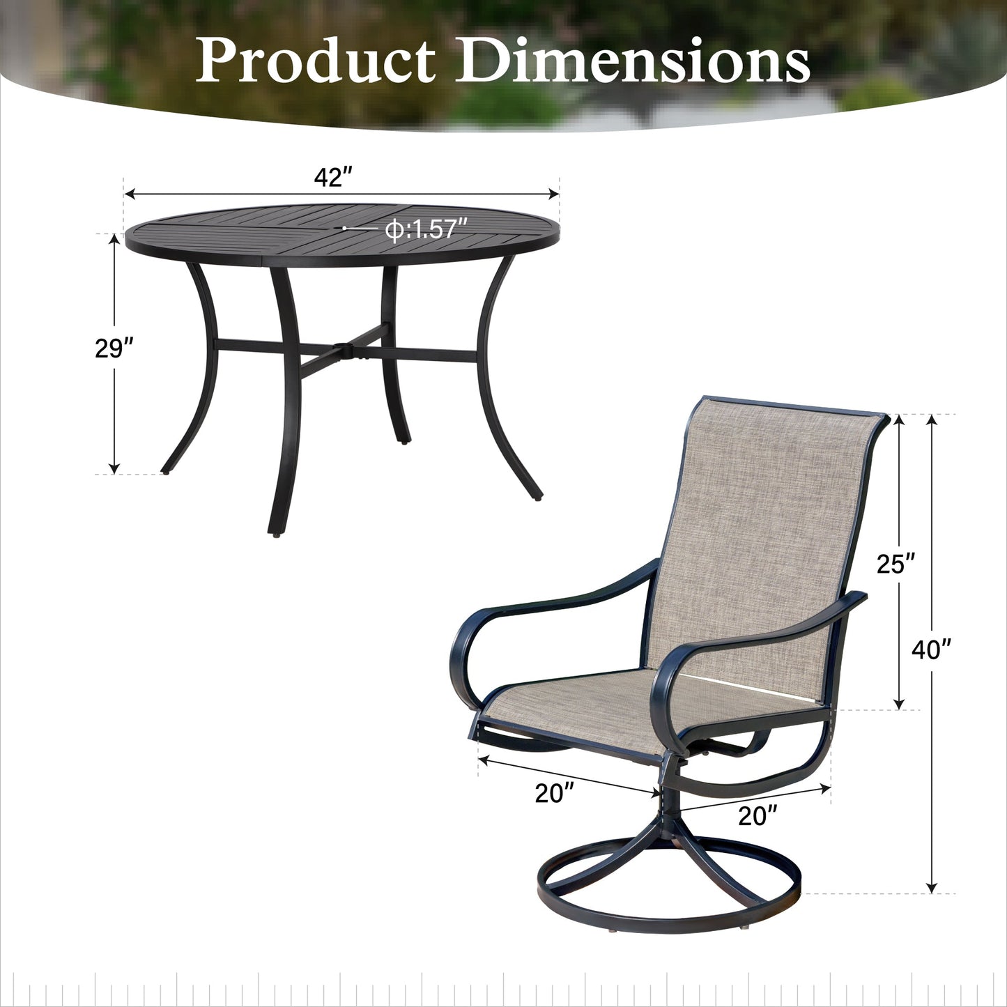 Sophia & William 5 Piece Patio Dining Set Outdoor Furniture Set with 1 Steel Round Table & 4 Textilene Swivel Chairs,Black