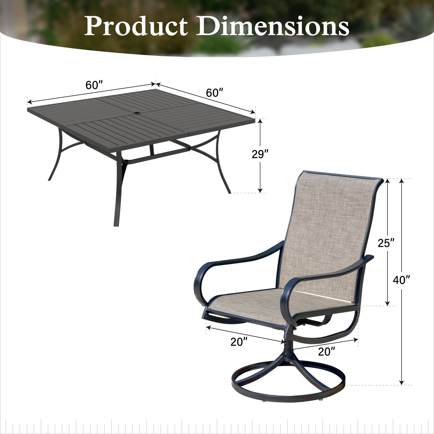 Sophia & William 9 Piece Outdoor Metal Patio Dining Set Square Table and Swivel Chairs Set