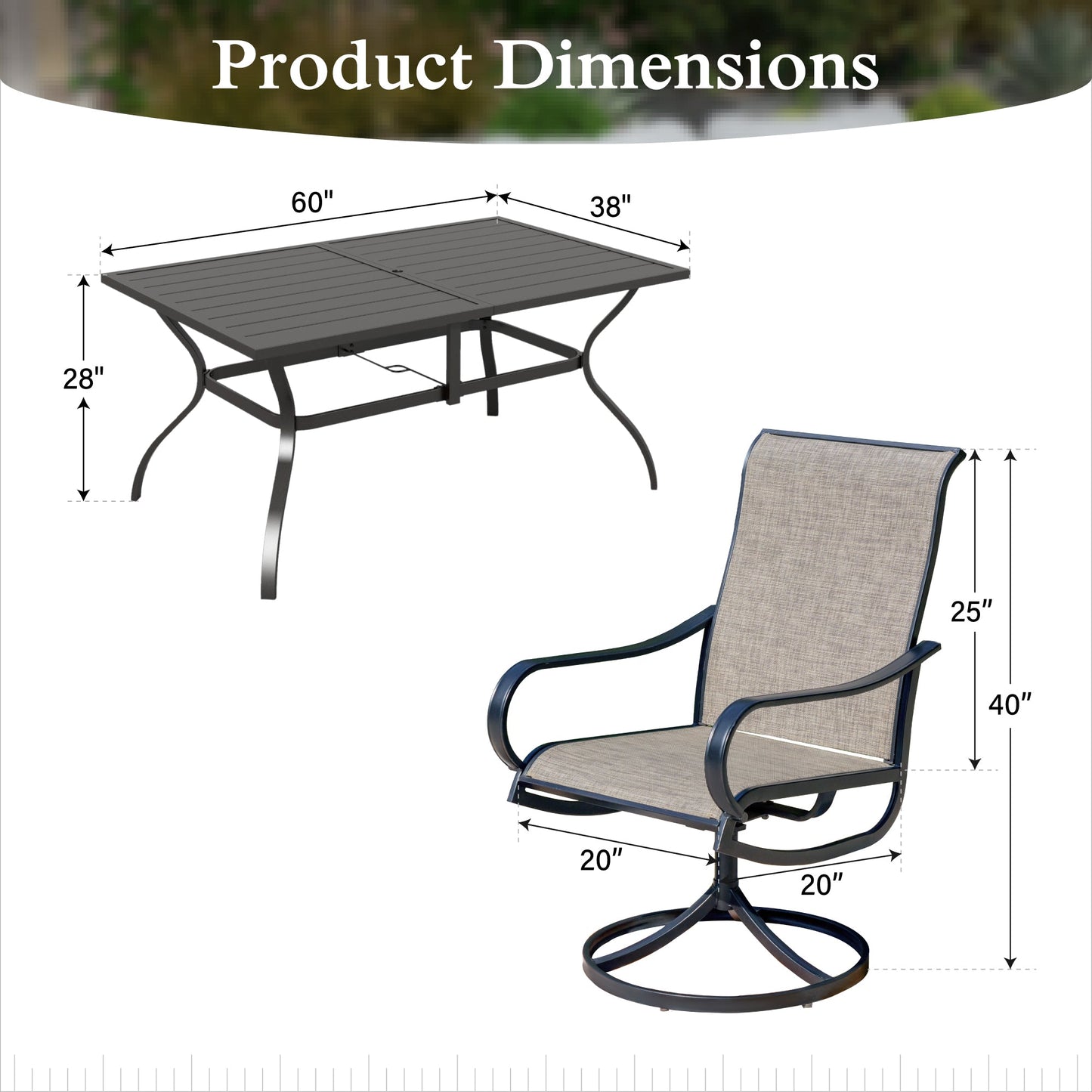 Sophia & William 7 Piece Metal Outdoor Patio Dining Set Outdoor Furniture Set with 1 Steel Retangular Table & 6 Textilene Swivel Chairs,Black