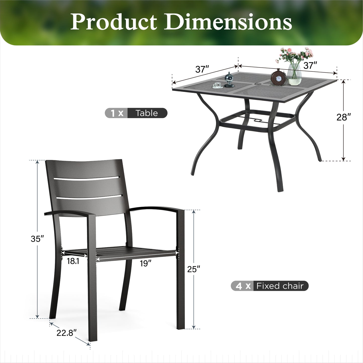 Sophia&William 5Pcs Patio Dining Set Outdoor Metal Stackable Chairs and Square Mesh-table top Table for 4
