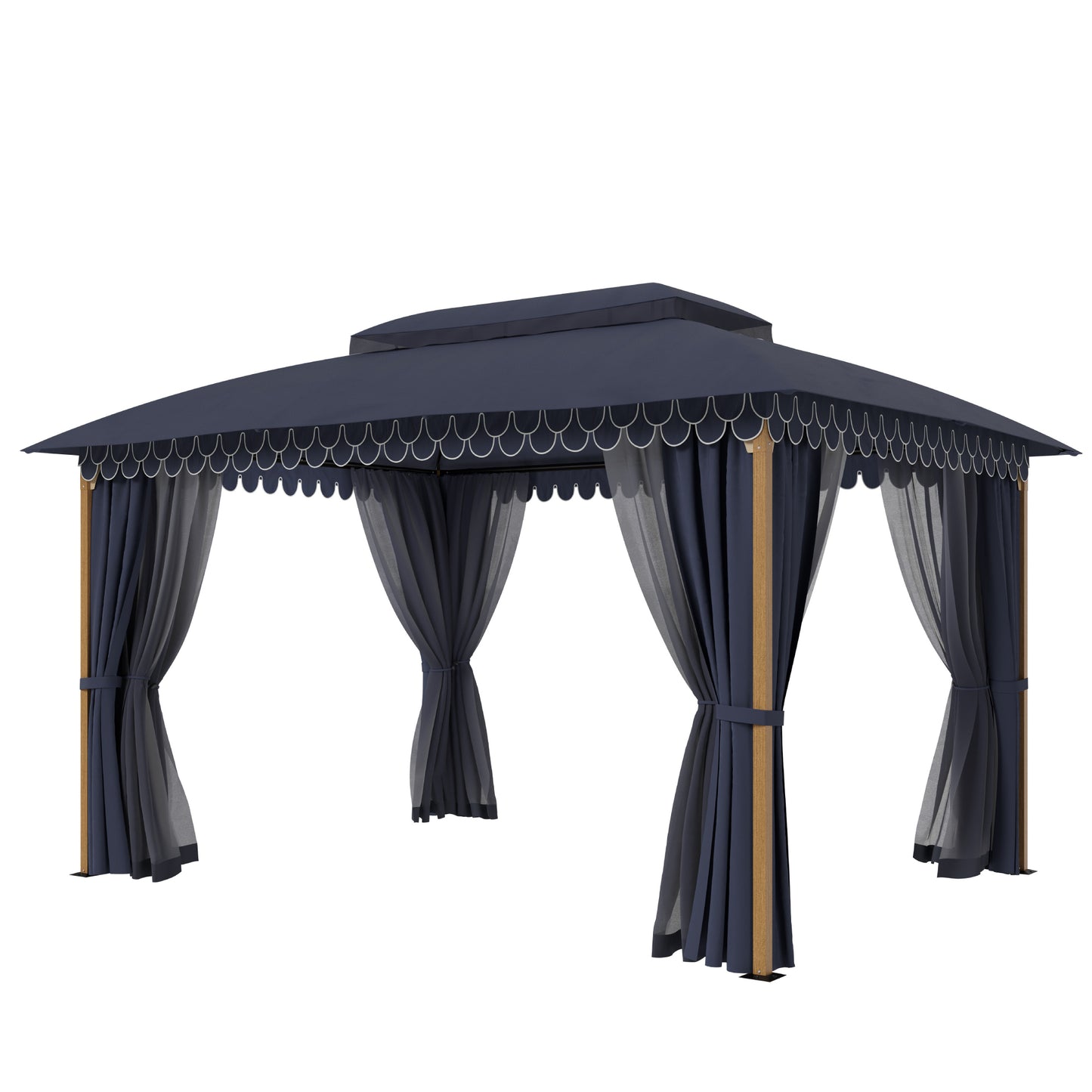 Alpha Joy 10'x13' Outdoor Gazebo Ventilated Double Roof Metal Gazebo with Mosquito Netting and Privacy Curtains for Patio, Backyard, Deck and Lawn, Navy