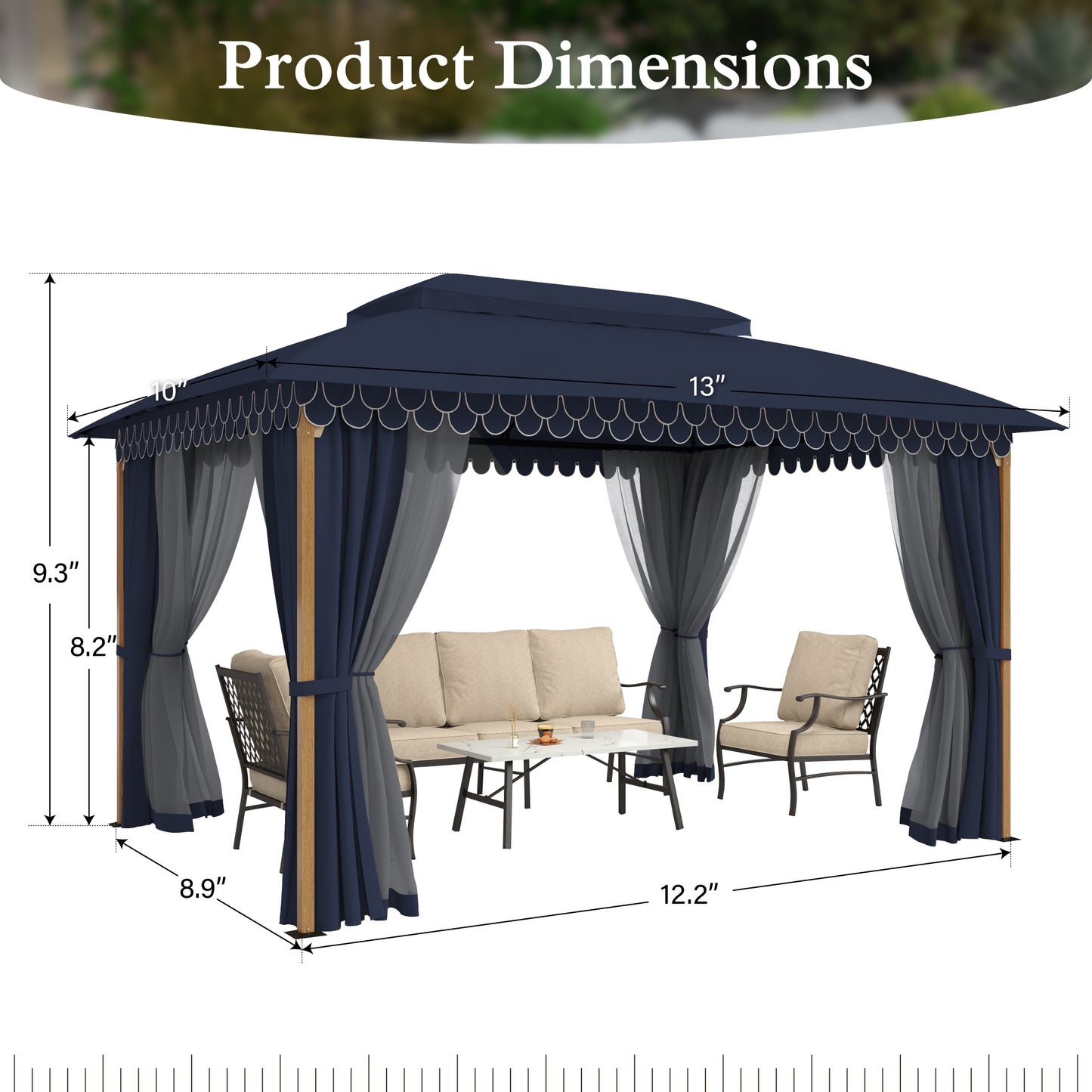 Alpha Joy 10'x13' Outdoor Gazebo Ventilated Double Roof Metal Gazebo with Mosquito Netting and Privacy Curtains for Patio, Backyard, Deck and Lawn, Navy