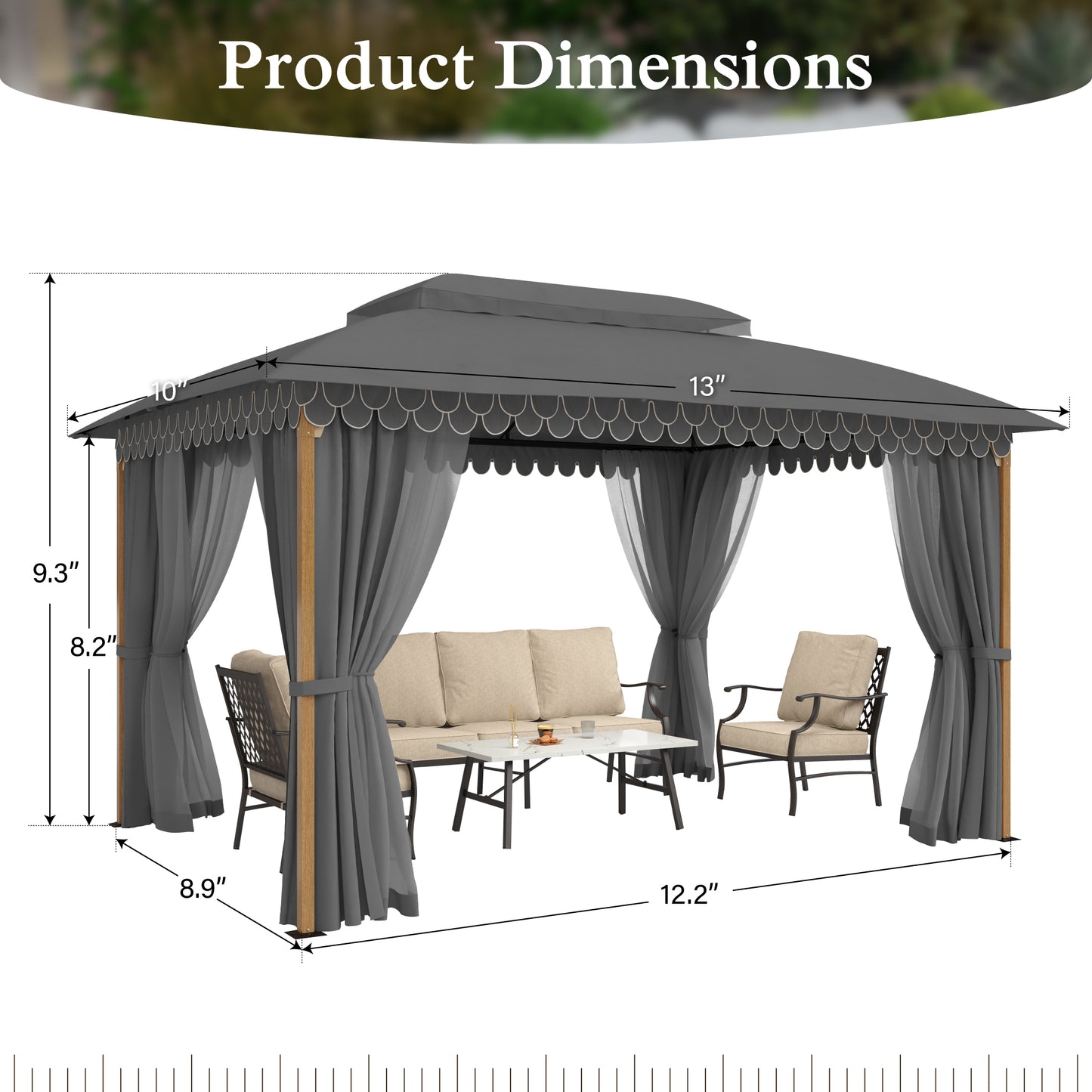 Alpha Joy 10'x13' Outdoor Gazebo Ventilated Double Roof Metal Gazebo with Mosquito Netting and Privacy Curtains for Patio, Backyard, Deck and Lawn, Grey