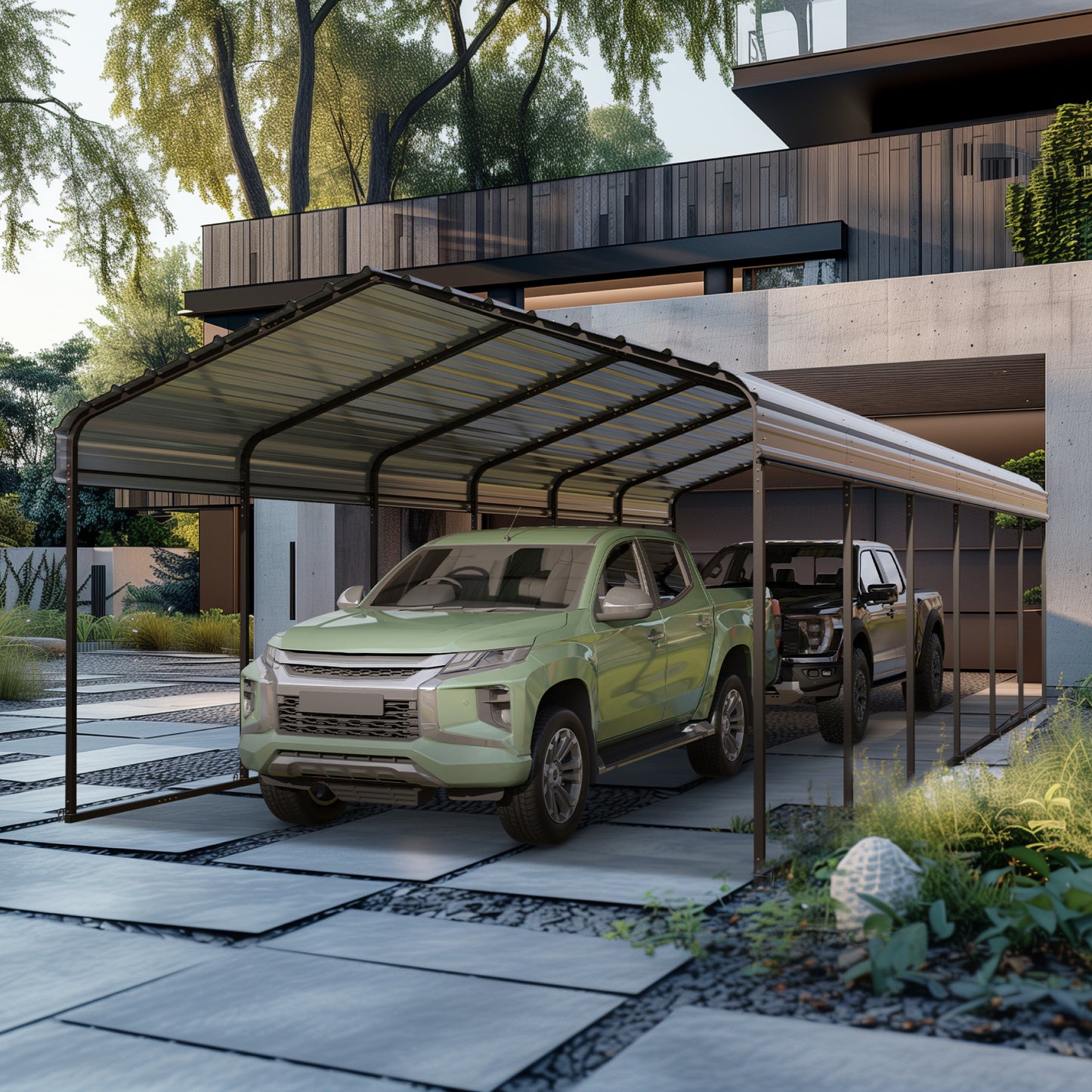 Alpha Joy 12' x 30' Metal Carport Heavy Duty Hardtop Carport Kits Galvanized Steel Roof Multi-Purpose Shelter