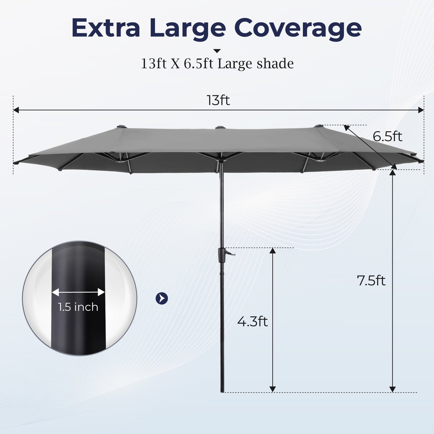 Sophia & William 8-Piece Outdoor Patio Dining Set with 13ft Gray Umbrella, Rectangle Table & Padded Textilene Chairs Furniture Set for 6