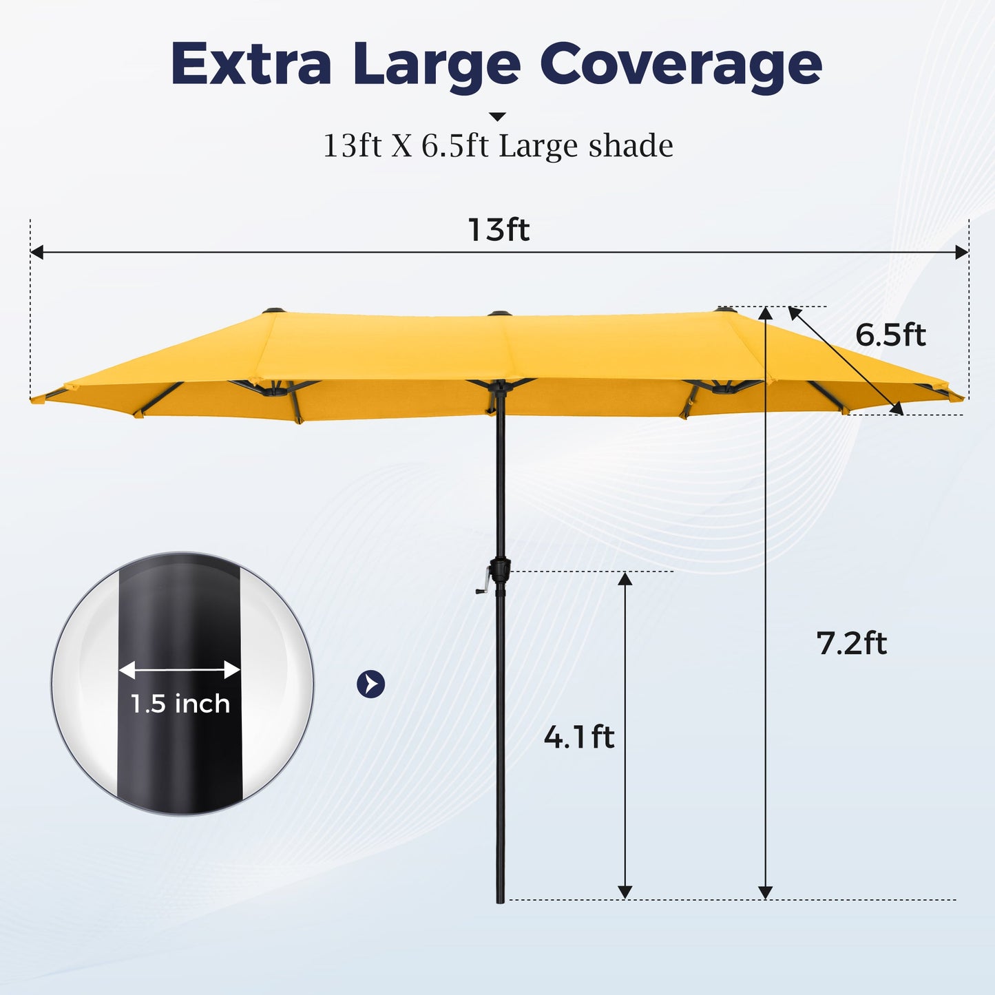 Alpha Joy 13x6.5ft Double-Sided Extra Large Outdoor Patio Market Rectangle Umbrella with Crank Handle, Gold Yellow