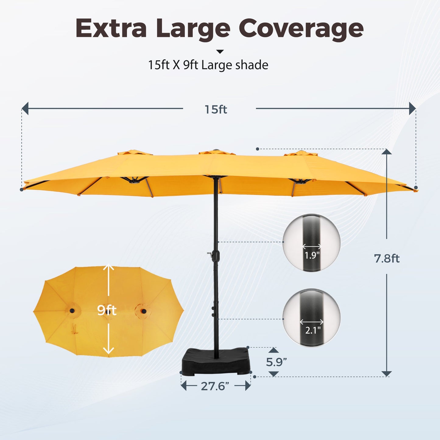 Alpha Joy 15ft Outdoor Patio Umbrella Extra-Large Double-Sided Garden Umbrella with Crank Handle and Base - Gold Yellow