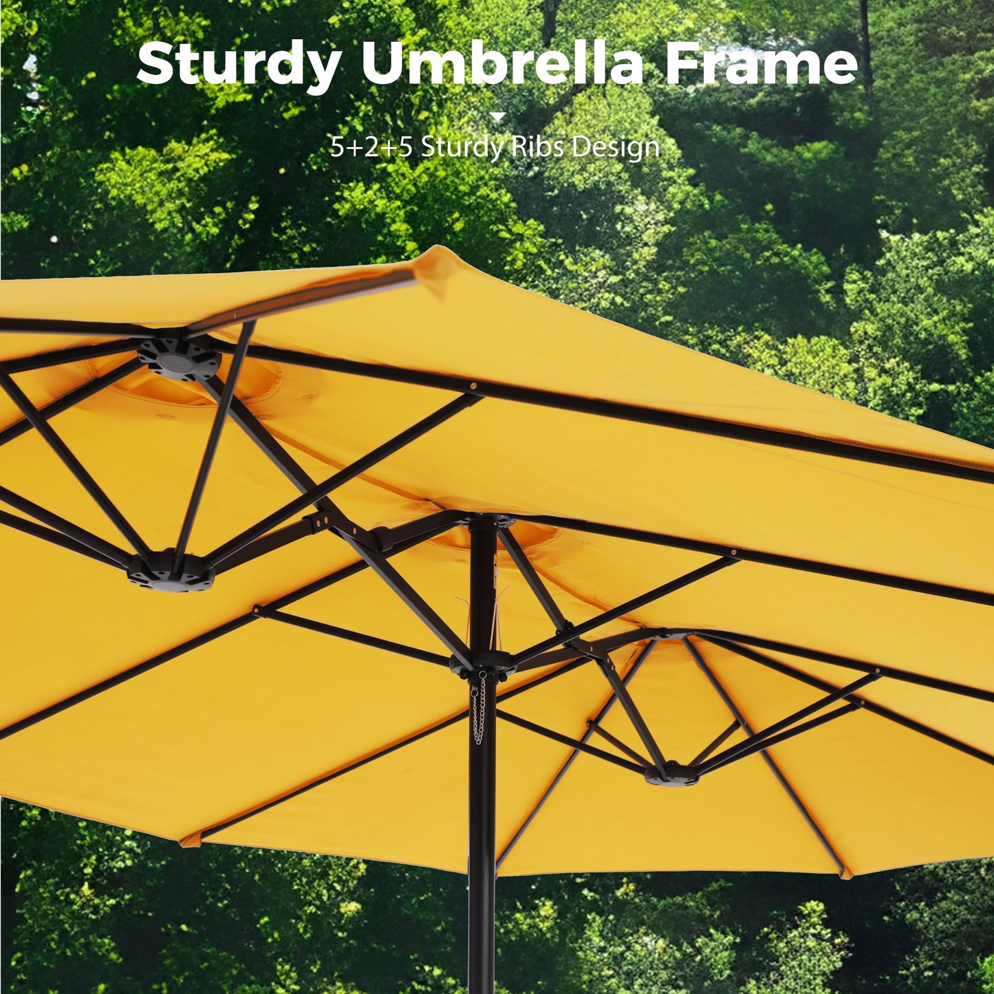 Alpha Joy 15ft Outdoor Patio Umbrella Extra-Large Double-Sided Garden Umbrella with Crank Handle and Base - Gold Yellow