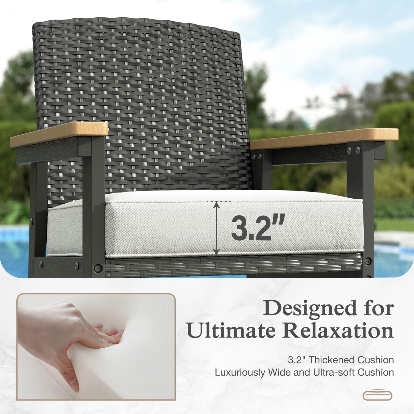 Sophia&William Patio Outdoor Dining Chairs HDPE Chair Furniture Set with Wicker Rattan Back & 4.7" Cushions, Set of 2