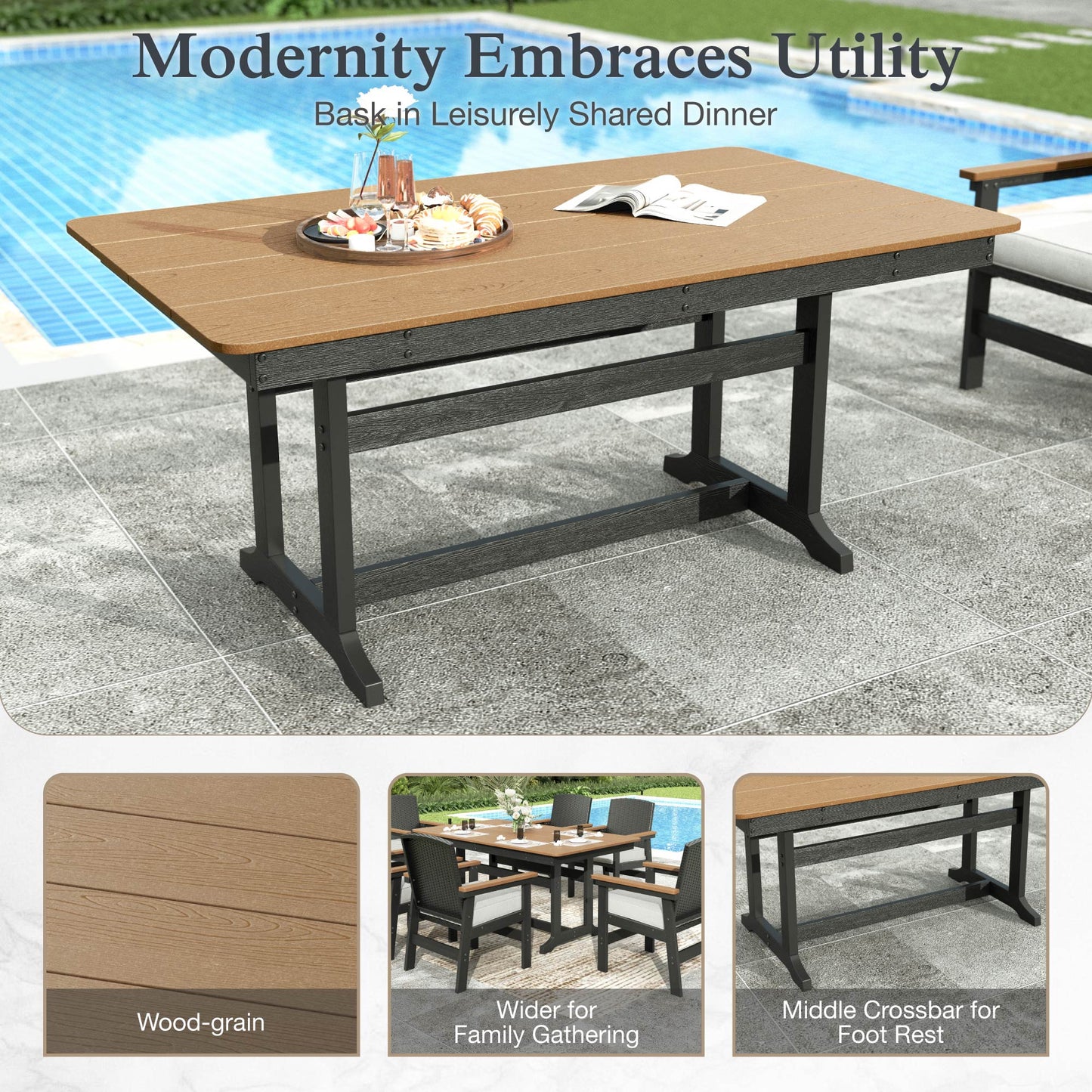 Sophia&William Patio Outdoor HDPE Dining Table Wood-grain Table Furniture Set