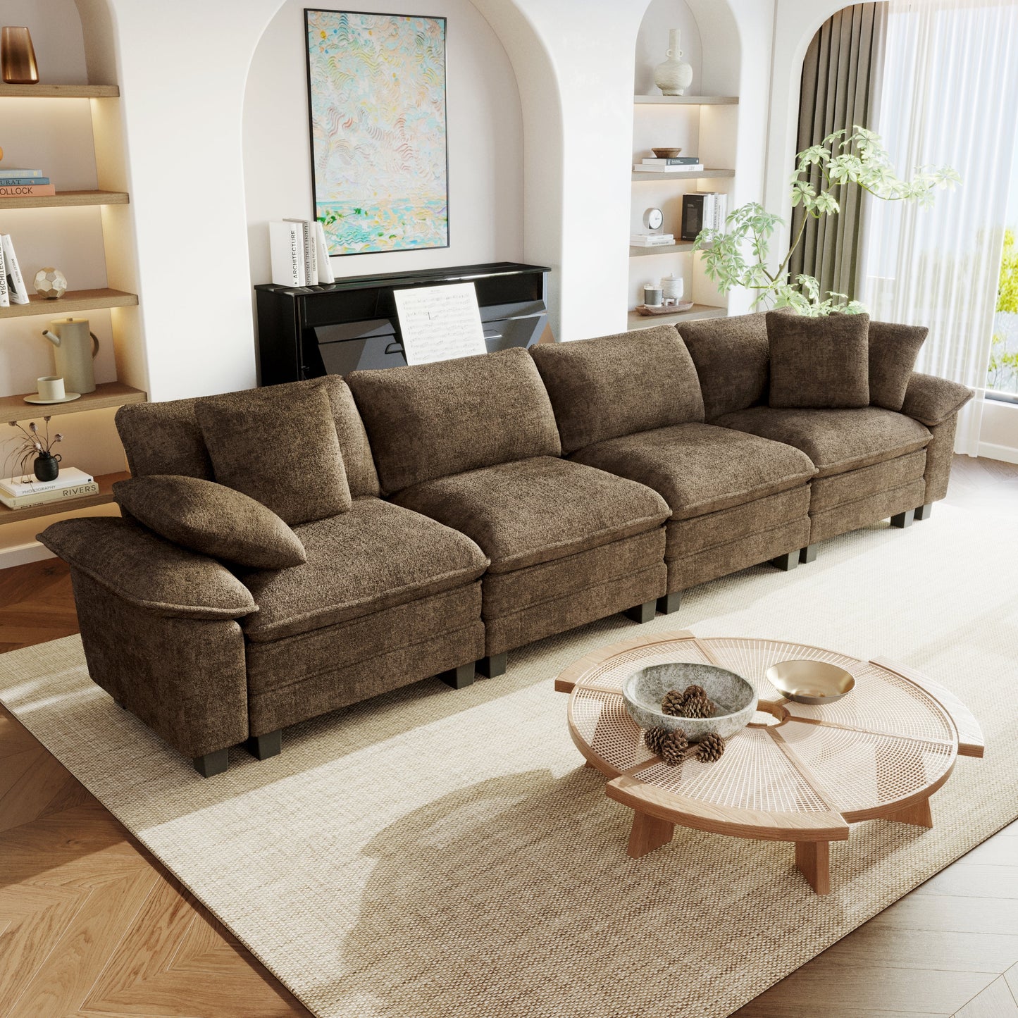 Sophia&William Convertible Sectional Sofa Couch, Modern Chenille Couch 4-Seat 24.4"W Cloud Sofa for Living Room,Brown