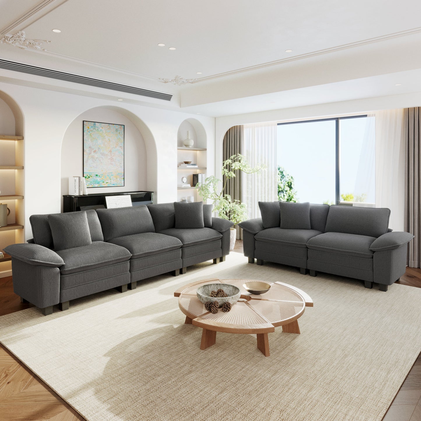 Sophia&William Convertible Sectional Sofa Couch, Modern Corduroy Couch 5-Seat Sofa Sectional for Living Room,Gray