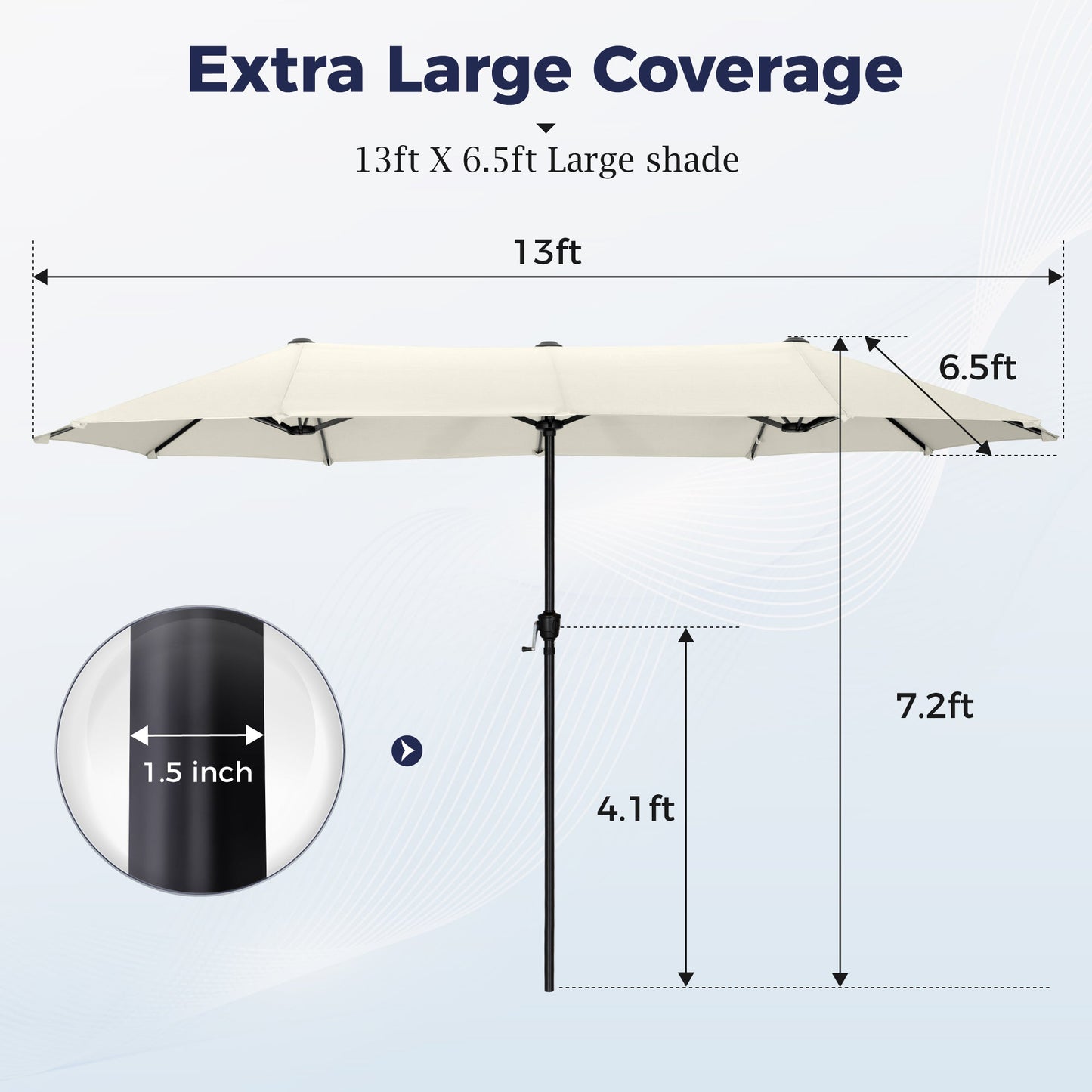 Alpha Joy 13x6.5ft Double-Sided Extra Large Outdoor Patio Market Rectangle Umbrella with Crank Handle, Ivory