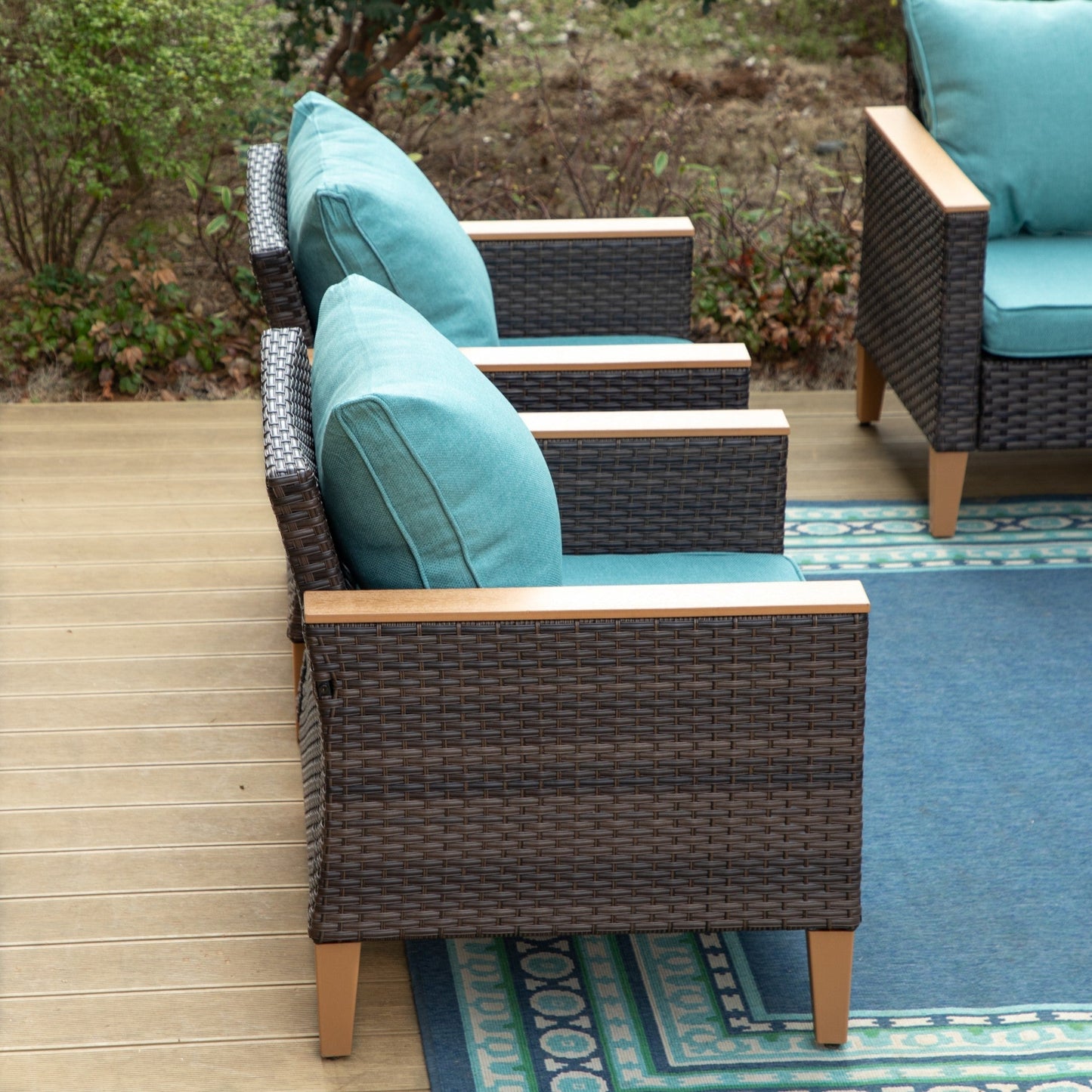 Sophia & William Wicker Patio Conversation Sofa Chairs Set of 2, Turquoise