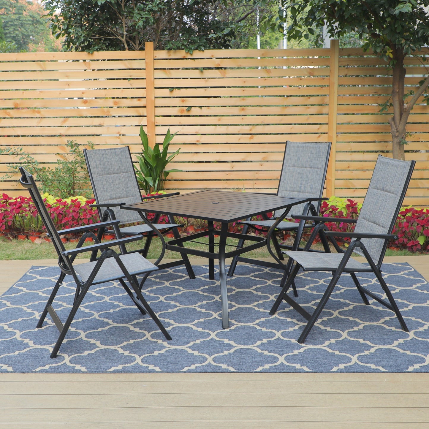 Alpha Joy 5 Pieces Patio Dining Set Folding Chairs & Square Table