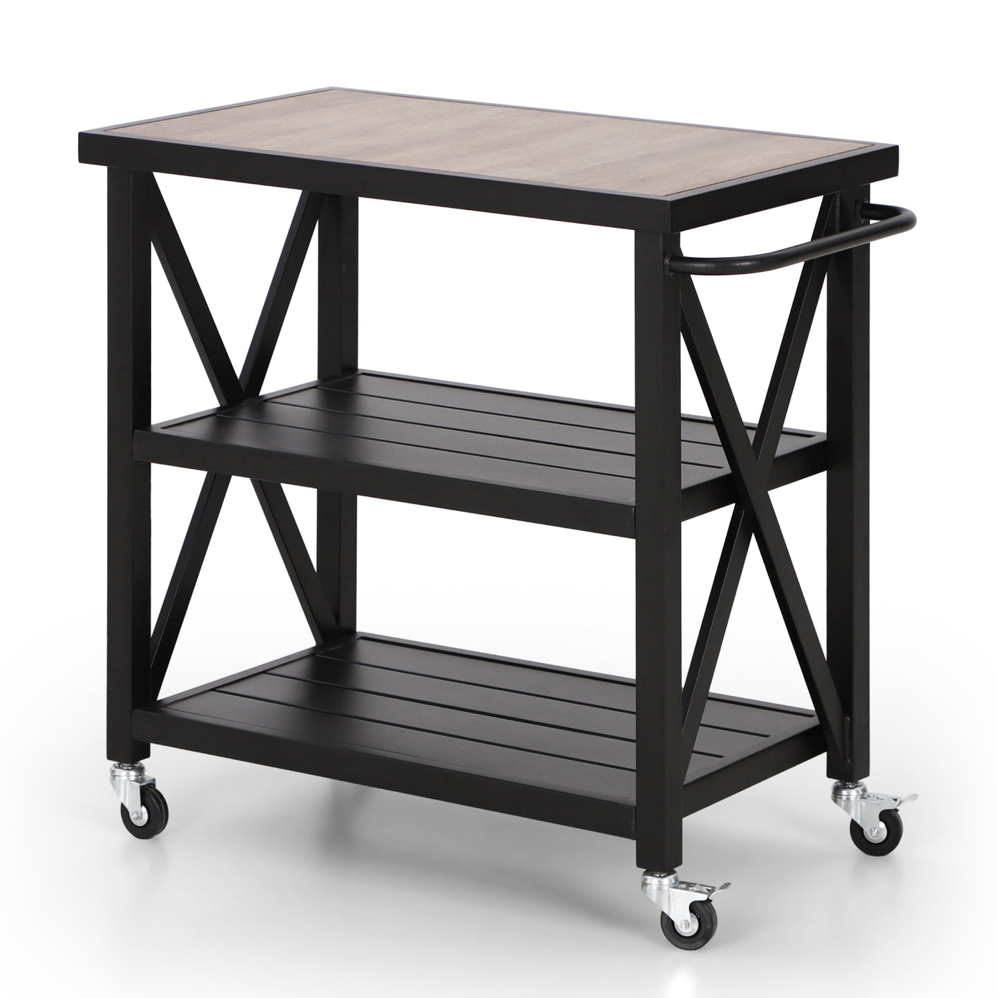 Alpha Joy Outdoor Grill Cart 3-Tier Rolling BBQ Grill Prep Table with Side Hand and Wheels