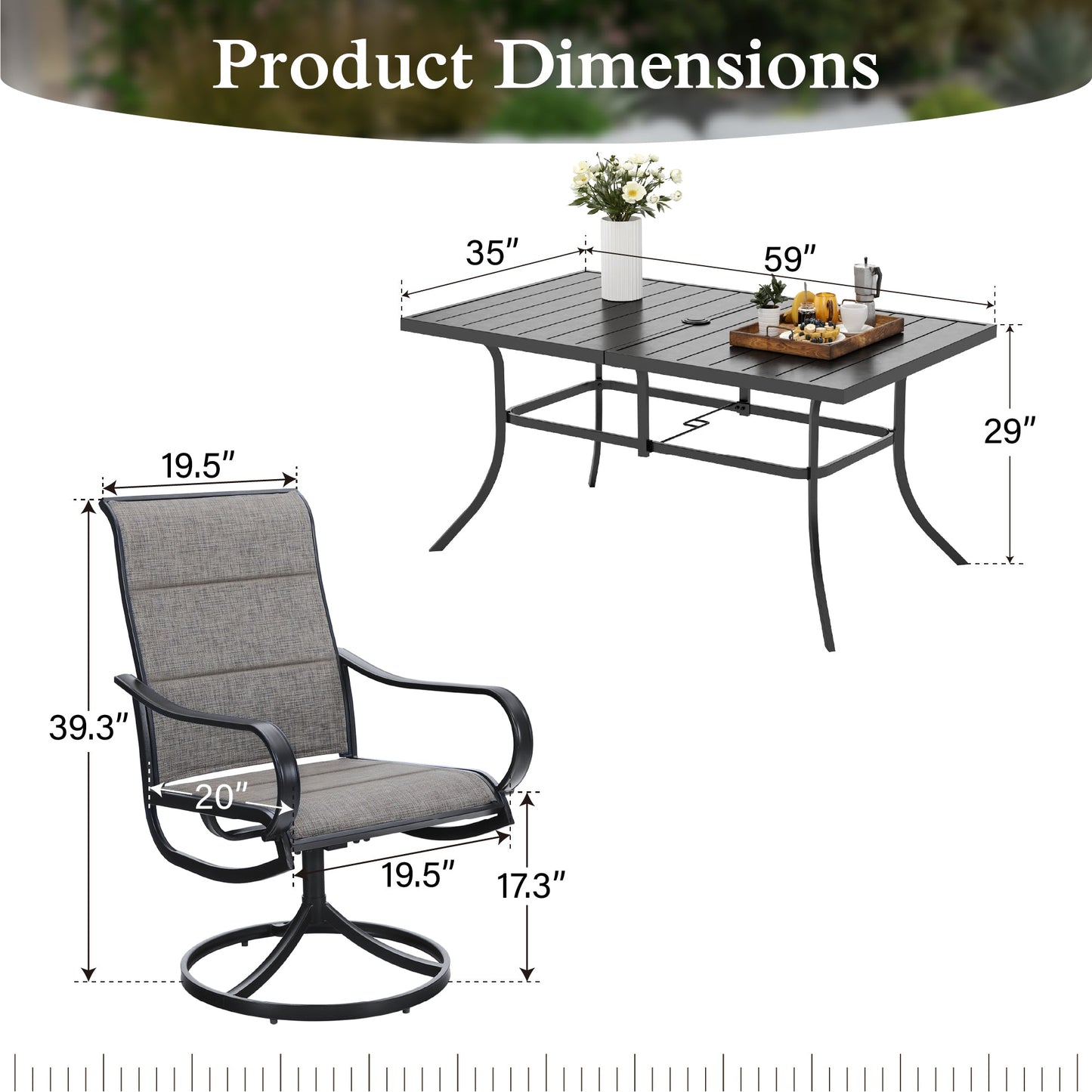 Sophia & William 8-Piece Outdoor Patio Dining Set with 13ft Gray Umbrella, Rectangle Table & Padded Textilene Chairs Furniture Set for 6