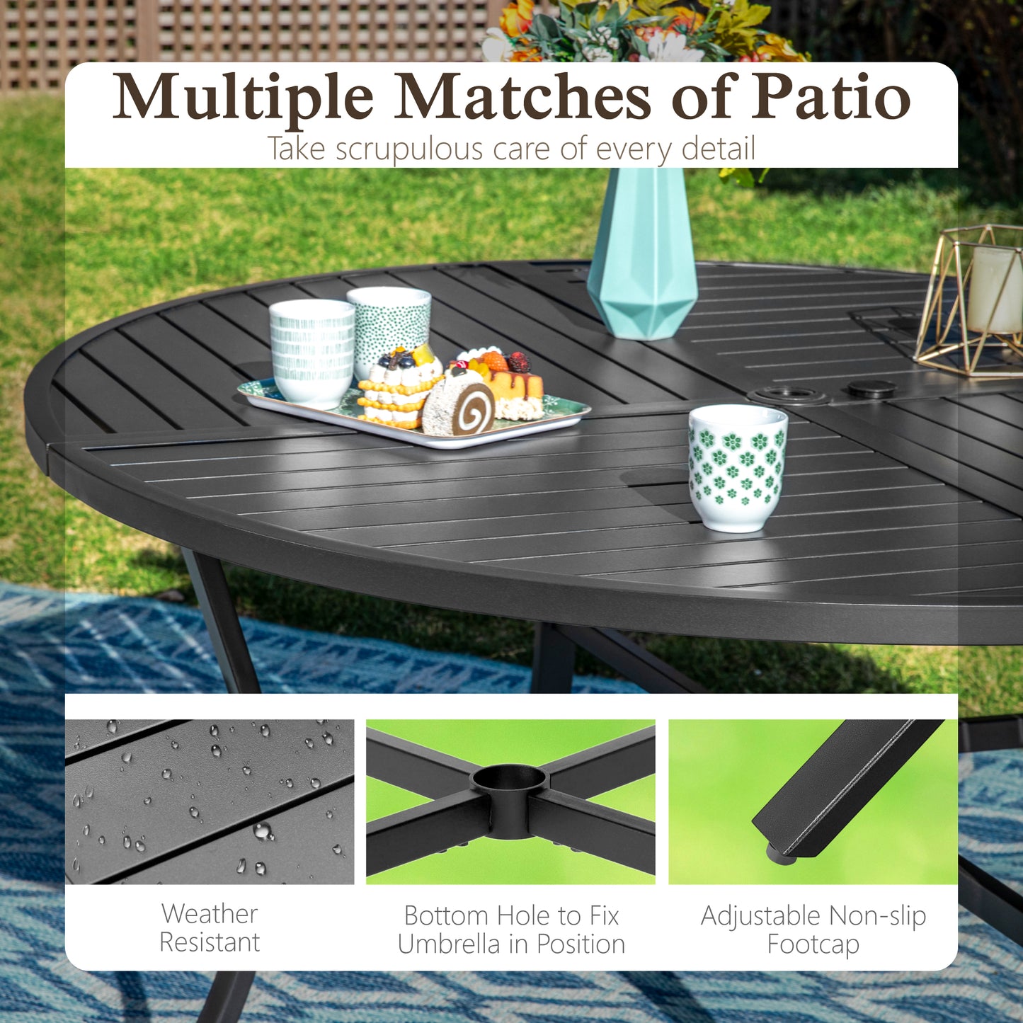 Sophia&William 5Pcs Patio Dining Set Outdoor Metal Padded Cushioned Chairs and 42inch Round Table Furniture Sets for 4