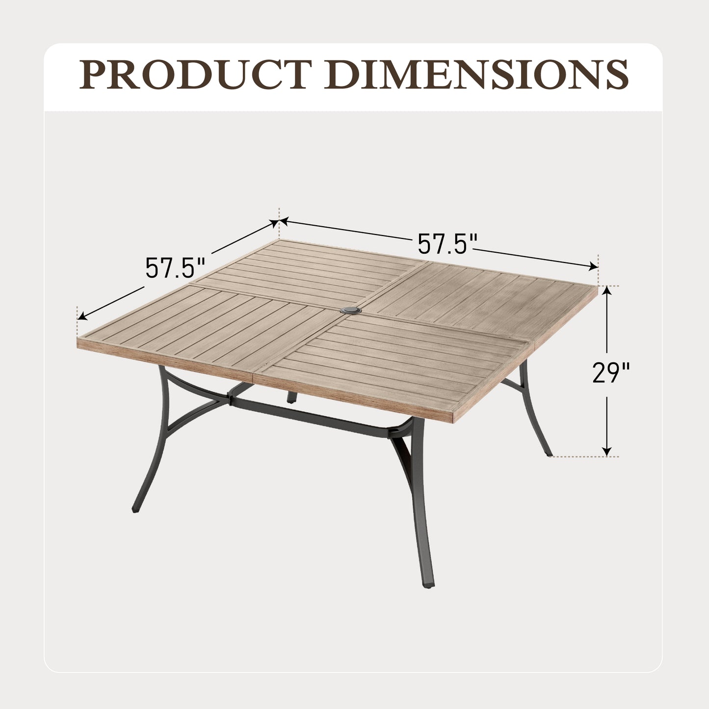 Sophia & William Metal 60" x 60" Patio Outdoor Square Dining Table for 8, Teak Color