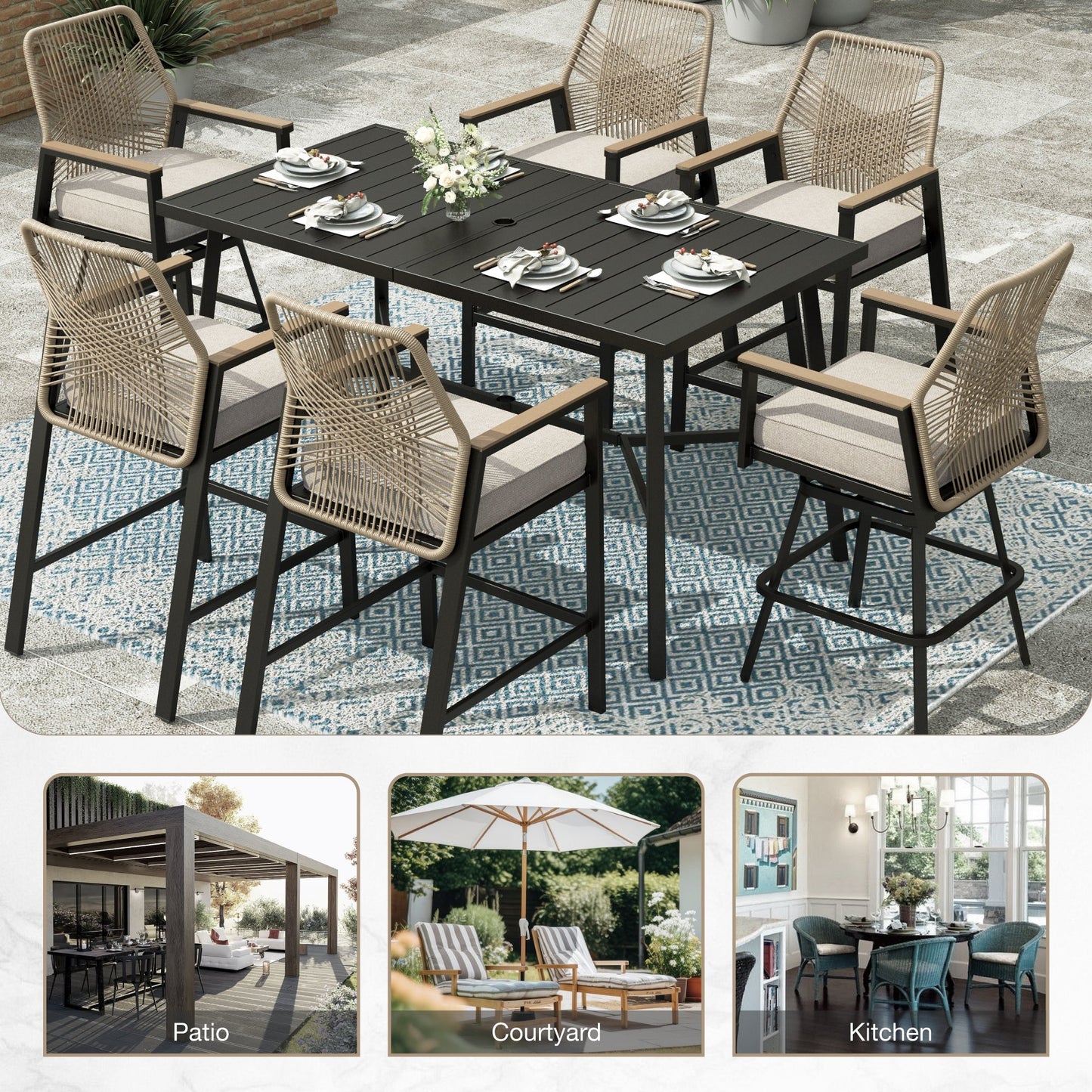 Sophia & William 6Pcs Outdoor Patio Bar Stools Wicker Rattan Counter Height Chairs