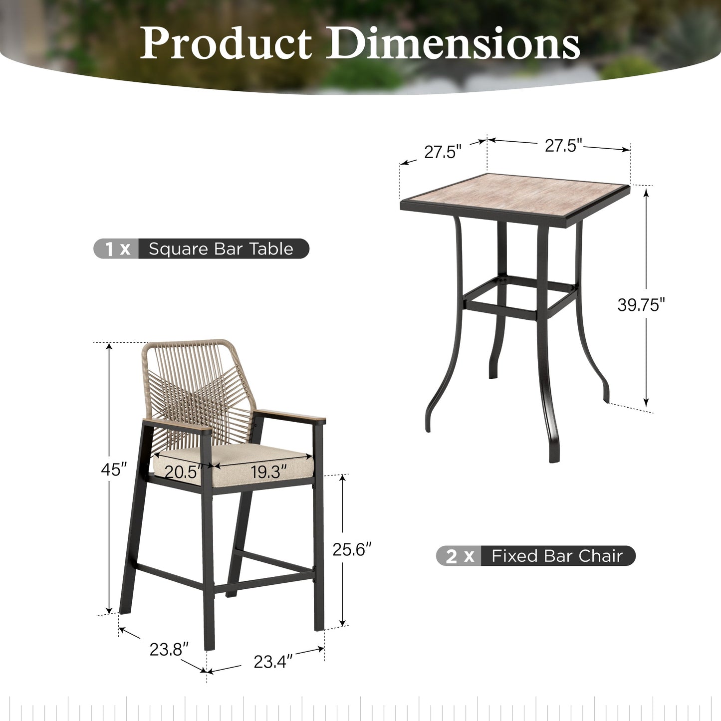 Sophia & William Patio Outdoor Bar Set Wicker Rattan Bar Height Stools & Table Furniture Bistro Set