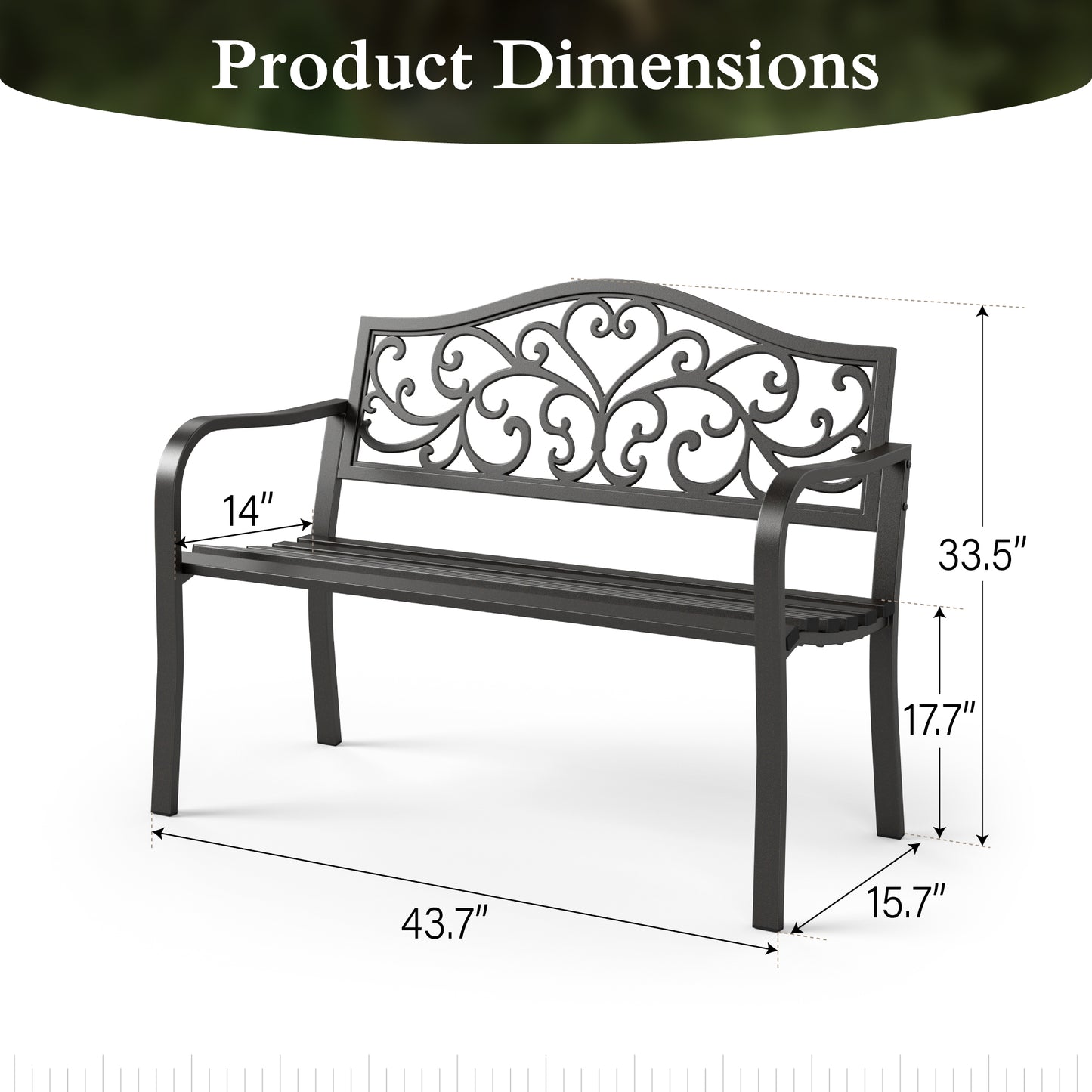 Alpha Joy Outdoor Bench 2-Person Metal Patio Garden Bench for Lawn, Park, Flower