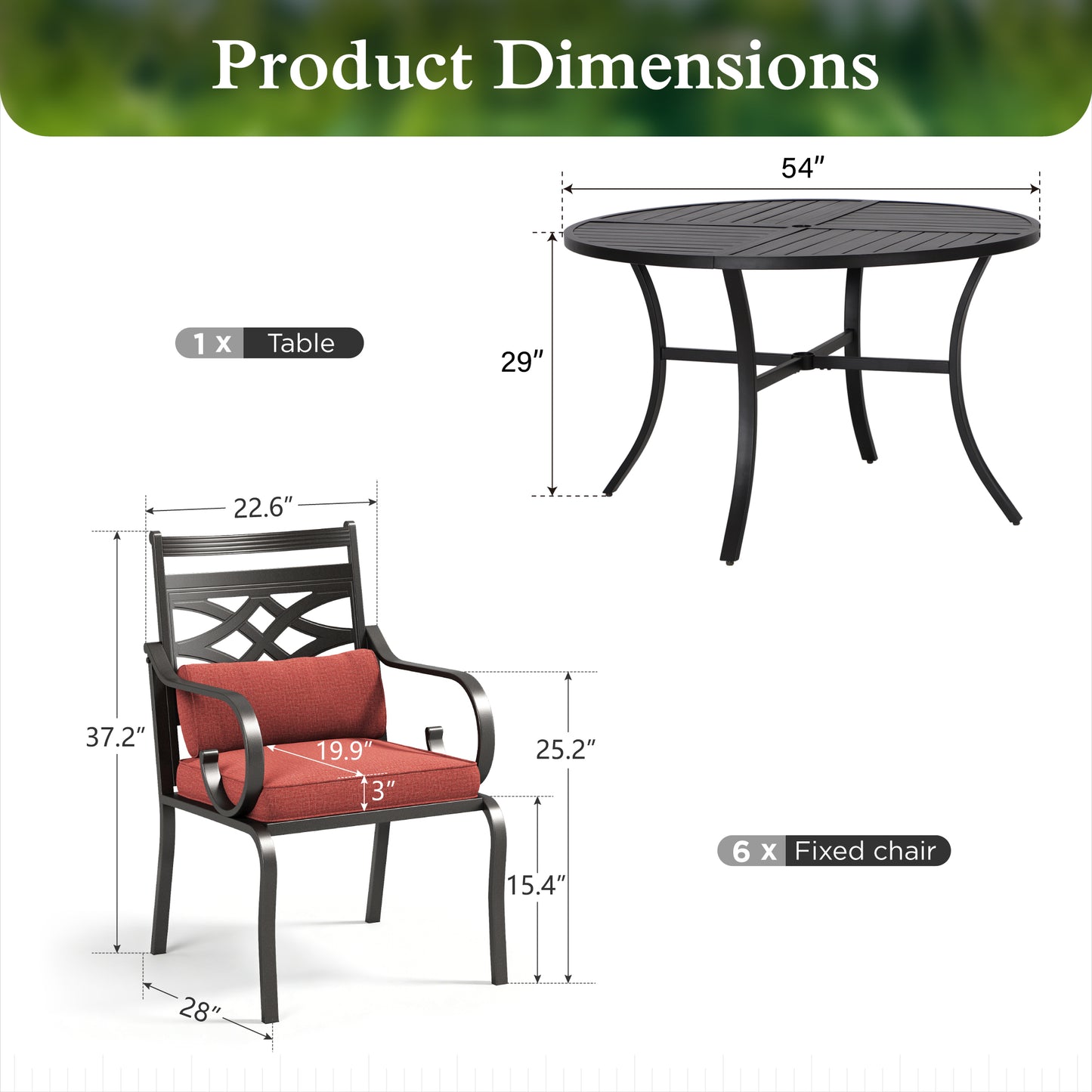 Sophia&William 7Pcs Outdoor Patio Dining Set for 6 Metal Cushioned Chairs and 54 Round Table Set with Cushion, Red