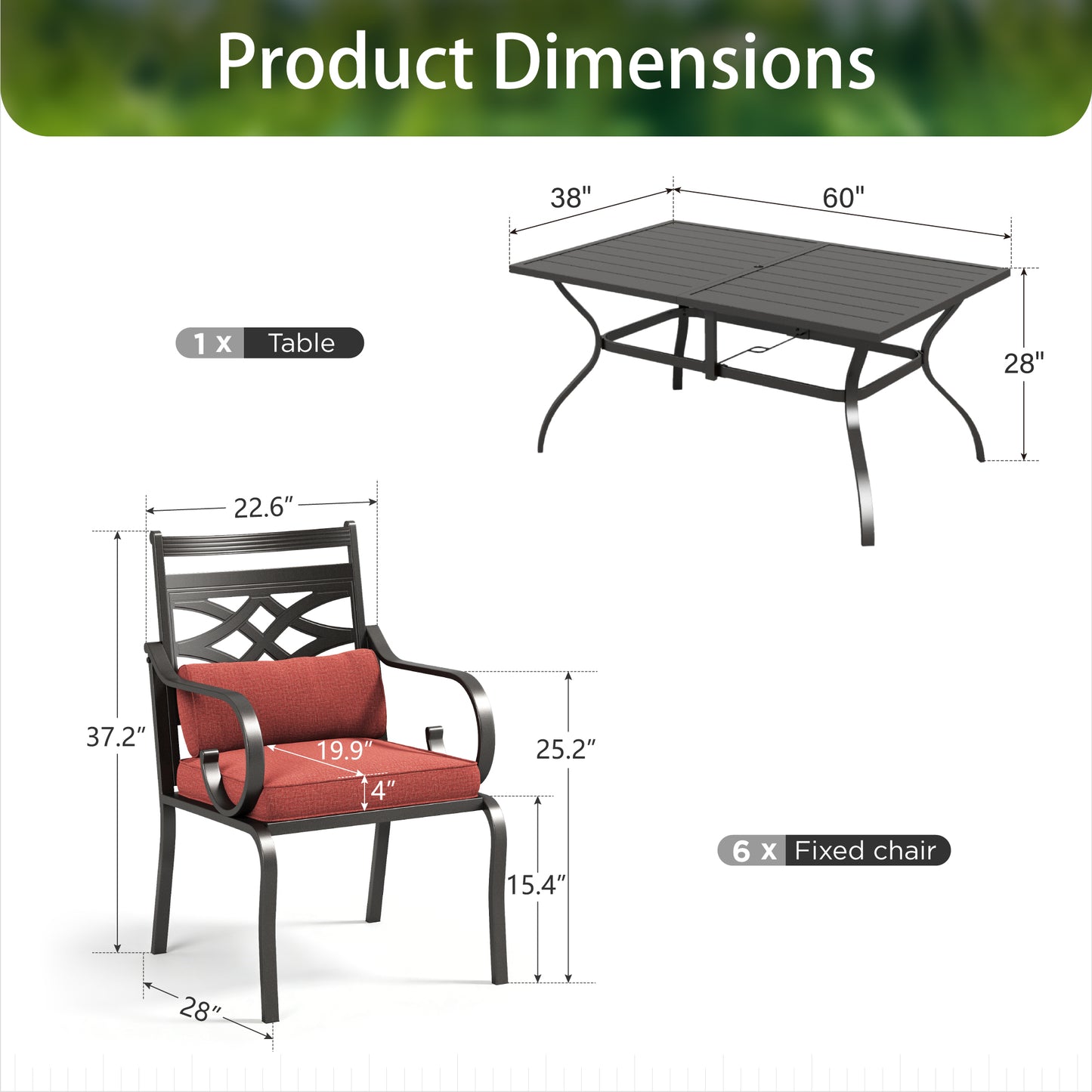 Sophia&William 7-Piece Outdoor Patio Dining Set Metal Cushioned Chairs and Table Furniture Set with Cushion for 6, Red