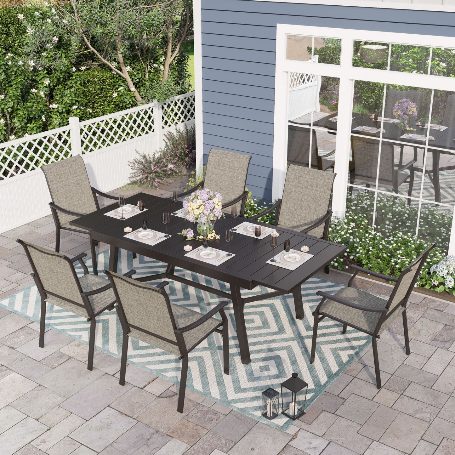Sophia & William 7-Piece Outdoor Patio Dining Set with Textilene Chairs & Extendable Steel Table for 6
