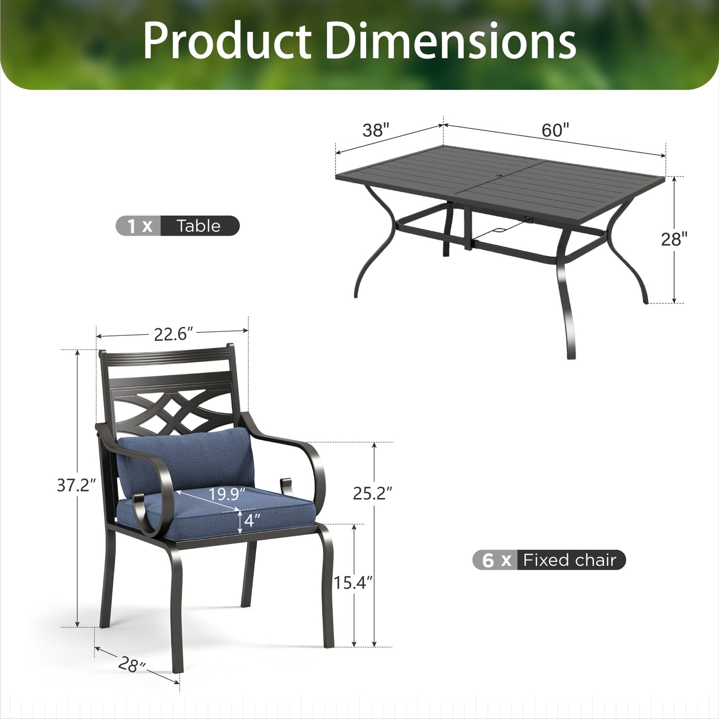 Sophia&William 7-Piece Outdoor Patio Dining Set Metal Cushioned Chairs and Table Furniture Set with Cushion for 6, Navy Blue