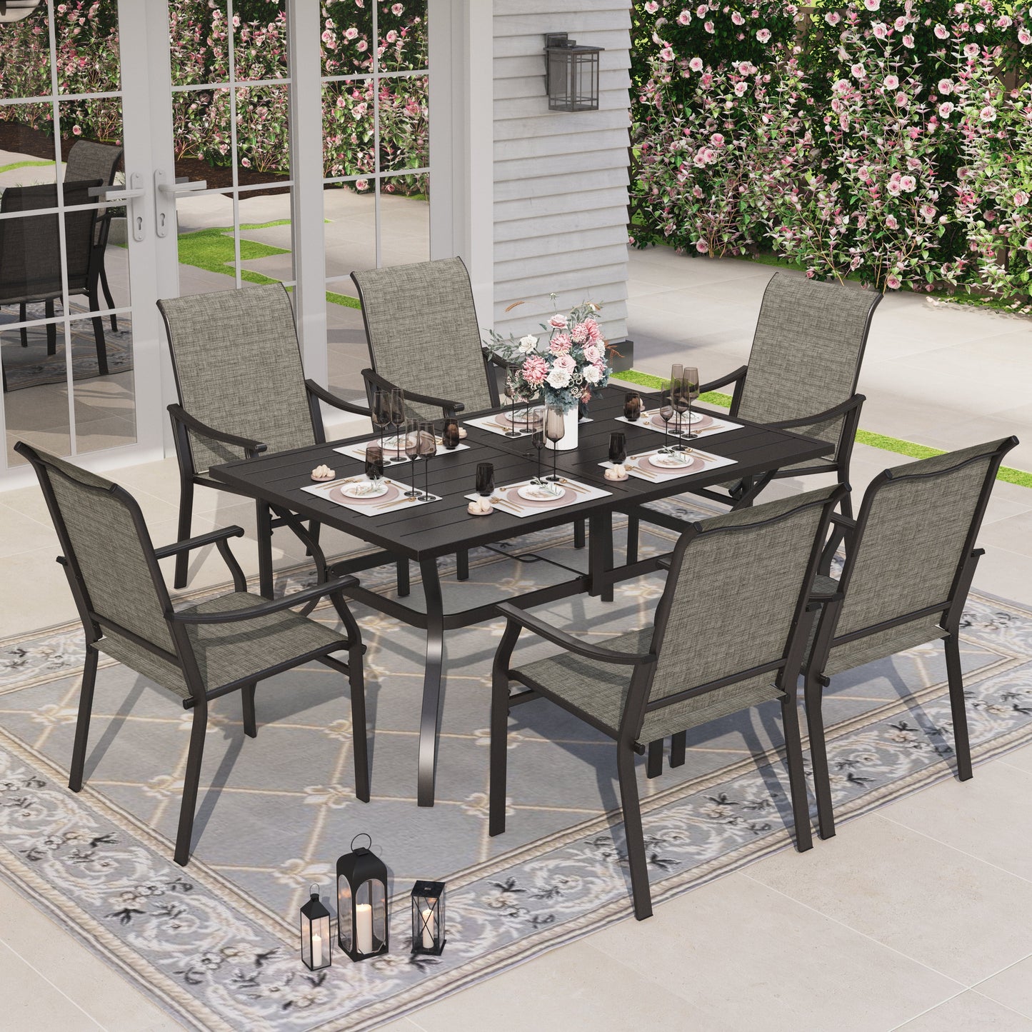 Sophia & William 7 Pieces Outdoor Patio Dining Set with Textilene Chairs & Rectangle Metal Table for 6-person