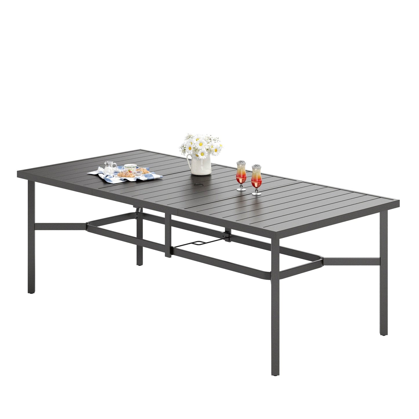 Sophia & William 39" x 83" Steel Outdoor Patio Dining Table for 8, Black