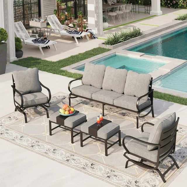 Sophia&William 5 Seat Patio Conversation Set Outdoor Sofa Furniture Set with Ottomans, Gray
